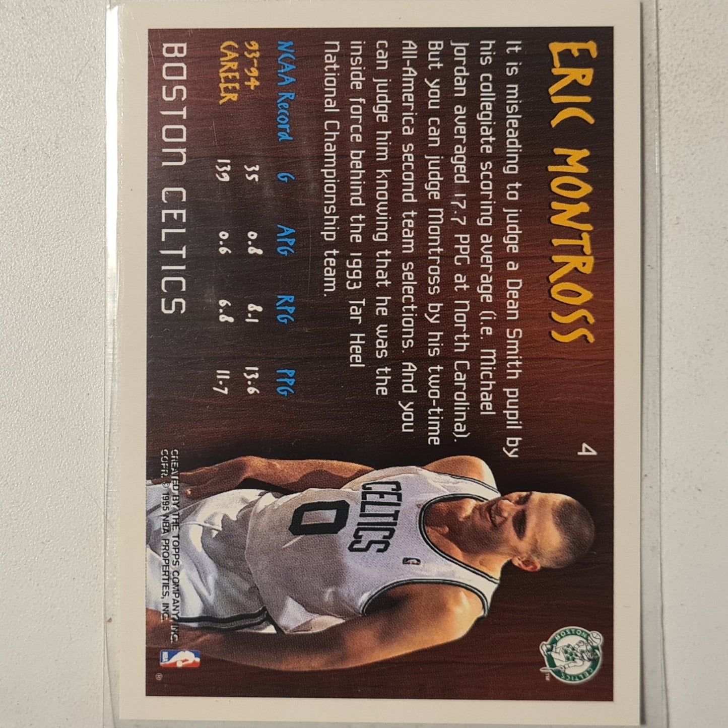 Eric Montross 1995 Topps Celtics Future #4 NBA Basketball Boston Celtics Excellent