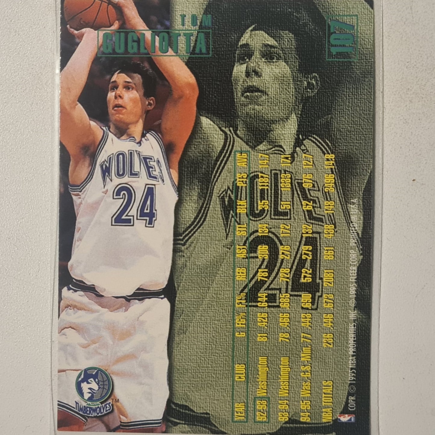 Tom Gugliotta 1995 Fleer 95-96 #107 NBA Basketball Minnesota Timberwolves Excellent sleeved