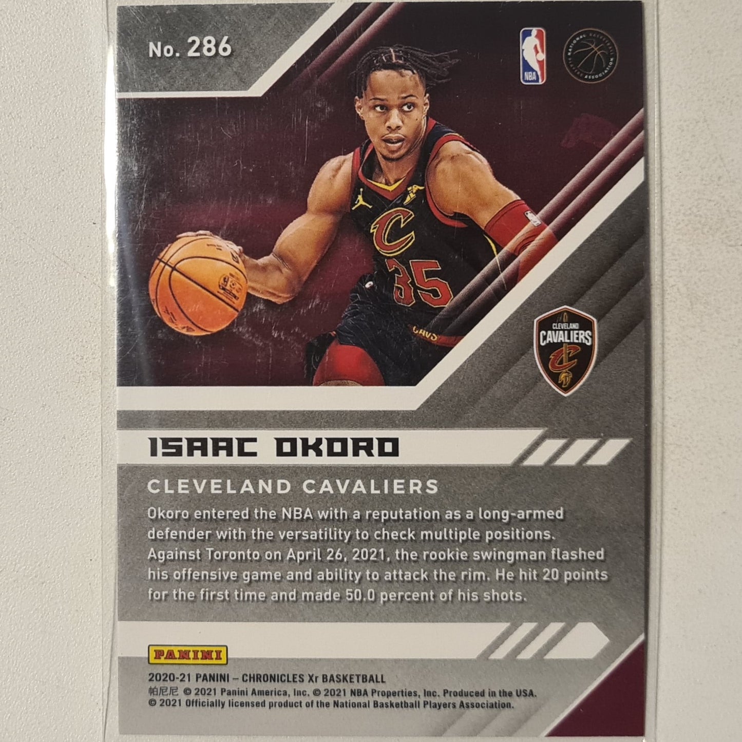 Isaac Okoro 2020-21 Panini Chronicles XR Rookie RC #286 NBA basketball Cleveland Cavaliers Excellent sleeved