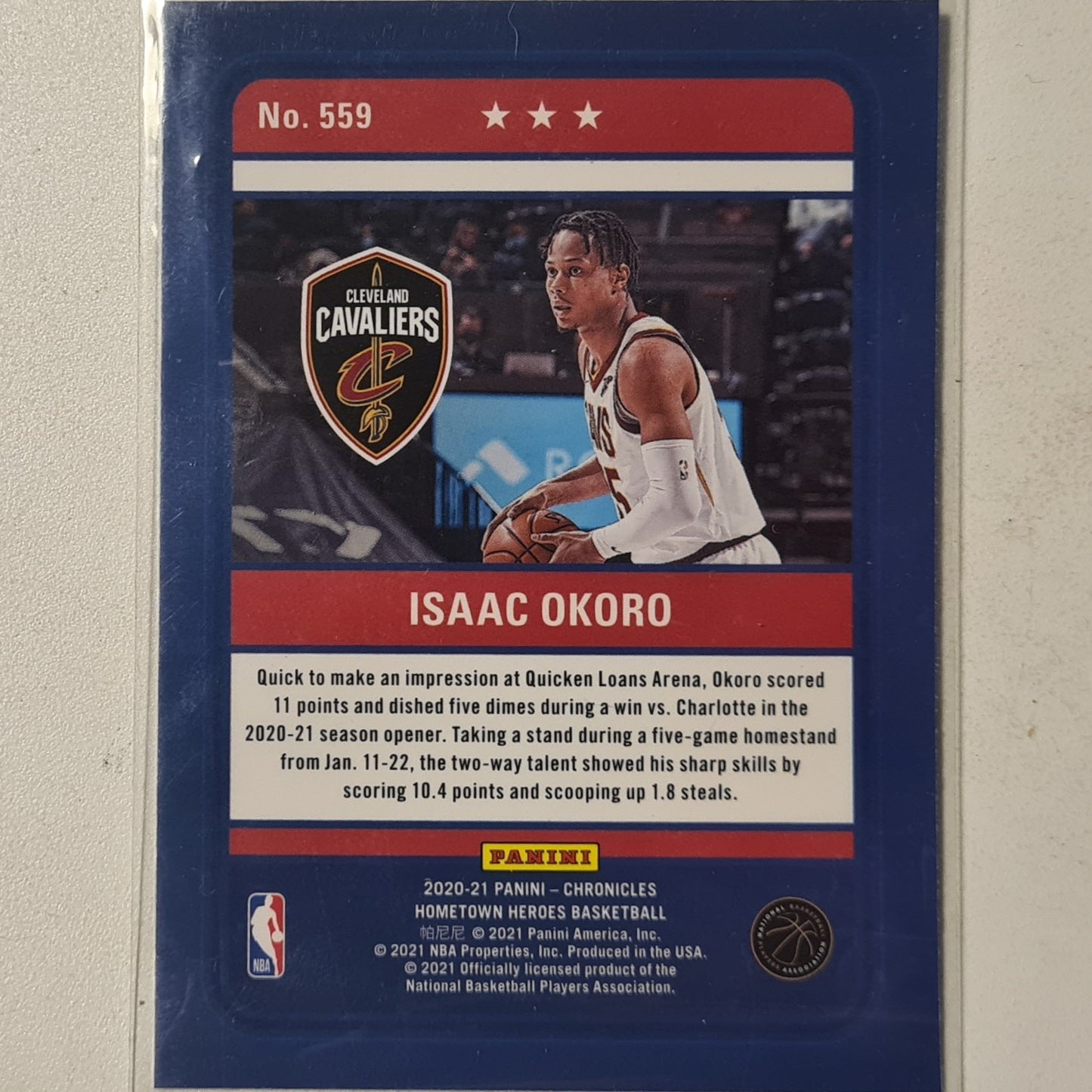 Isaac Okoro 2020-21 Panini Chronicles Hometown Heroes Rookie RC #559 NBA basketball Cleveland Cavaliers Excellent sleeved