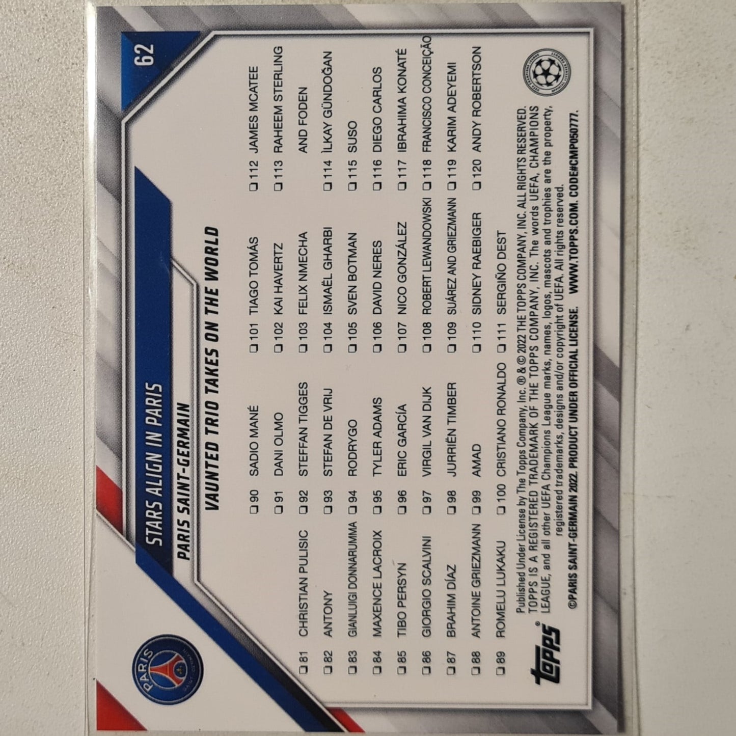 Lionel Messi , Mbappe etc Topps Champions Leage 2022 Stars Align in Paris  #62 football PSG Excellent/mint sleeved