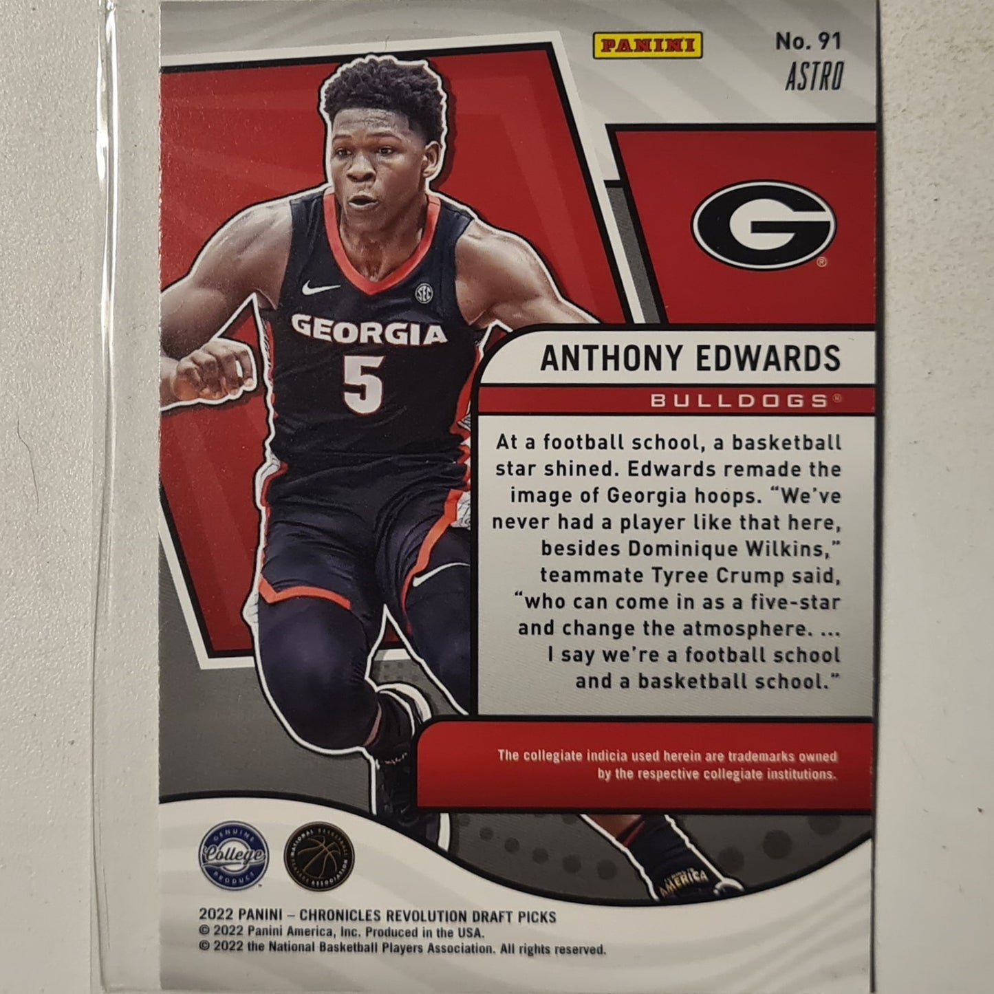 Anthony Edwards 2022 Panini Revolution Draft picks Astro variant Rookie RC #91 NBA Basketball Georgia Bulldogs Excellent sleeved