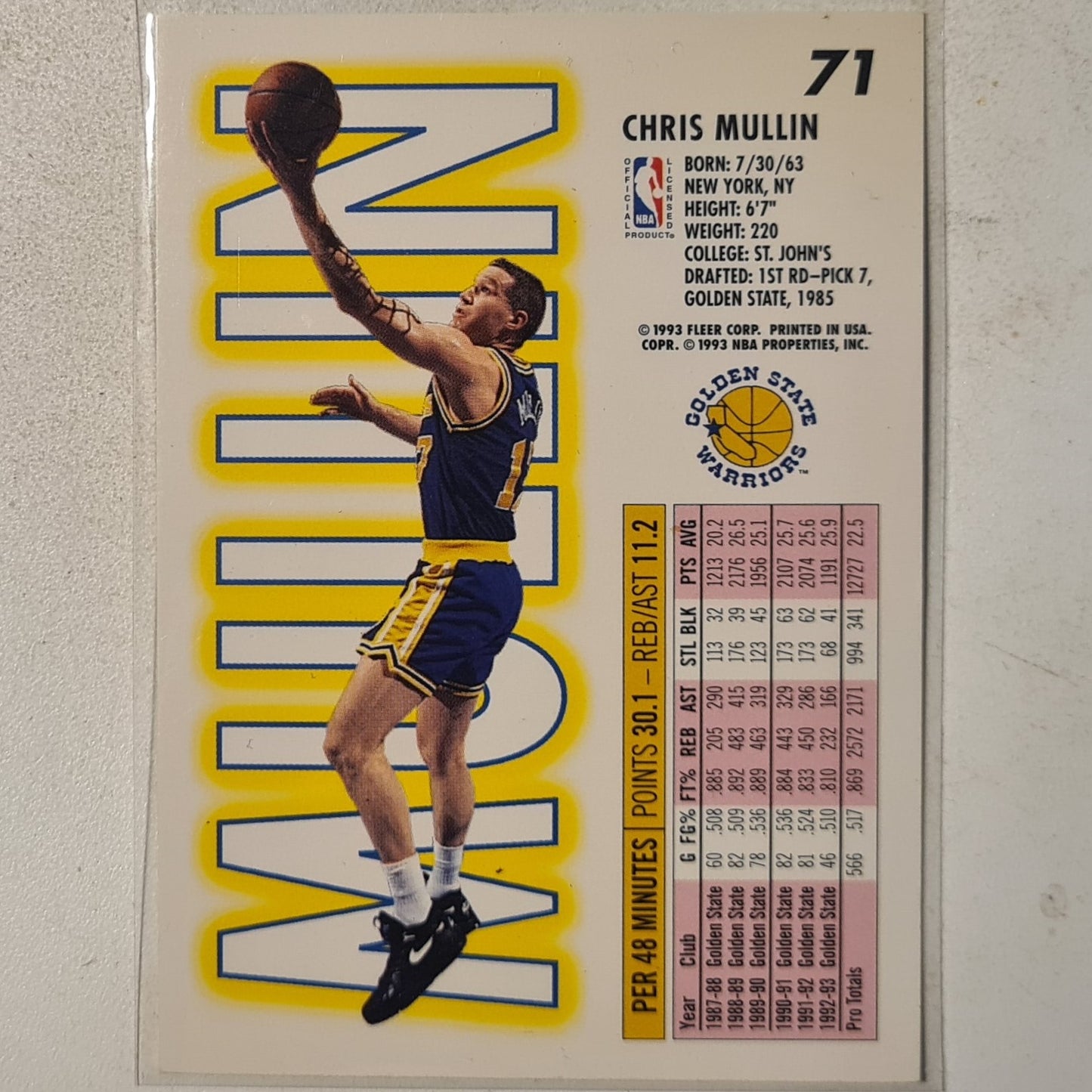 Chris Mullin 1993 Fleer 93-94 #71 NBA Basketball Golden State Warriors Excellent sleeved