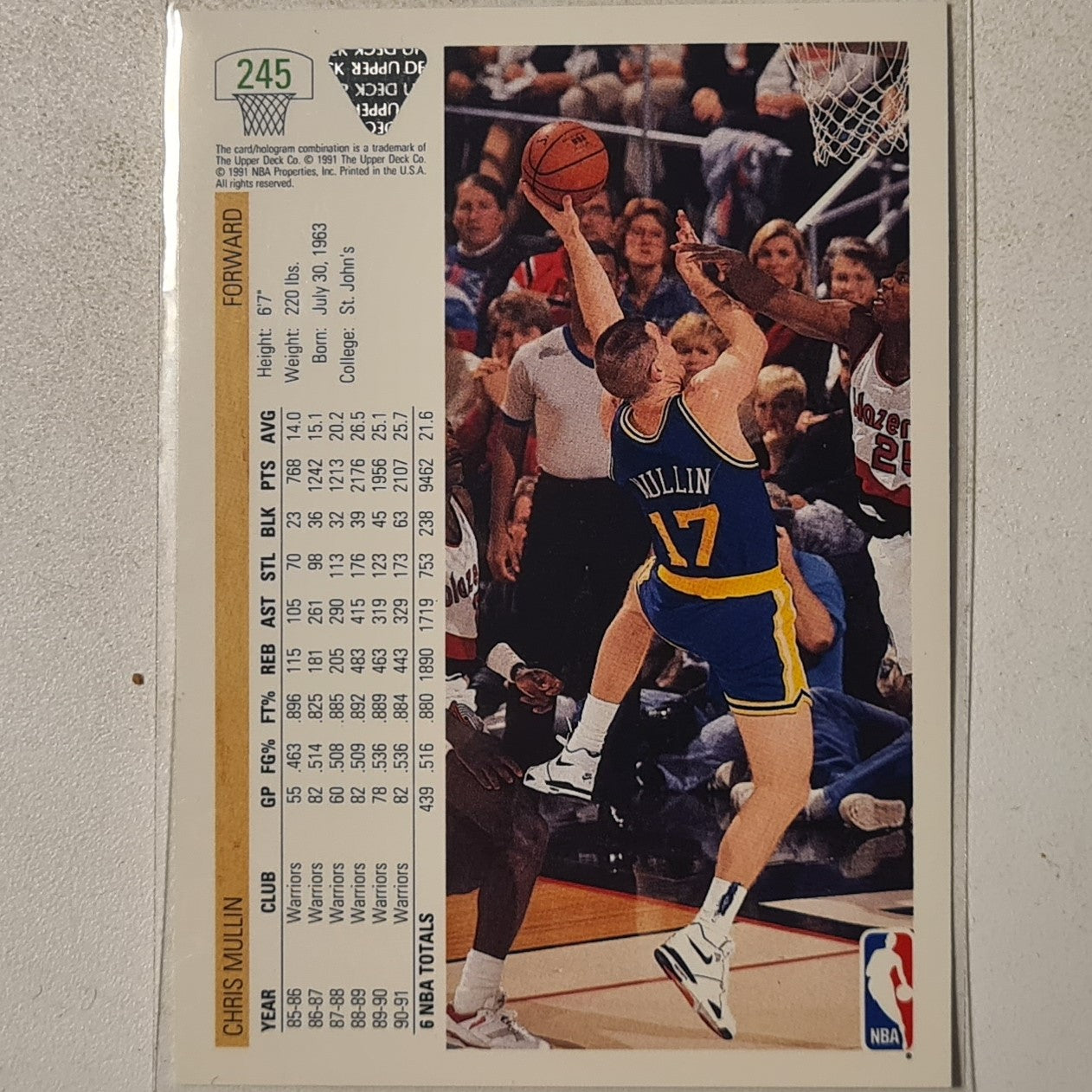 Chris Mullin 1991 Upper-Deck #245 NBA Basketball Golden State Warriors Excellent+ sleeved