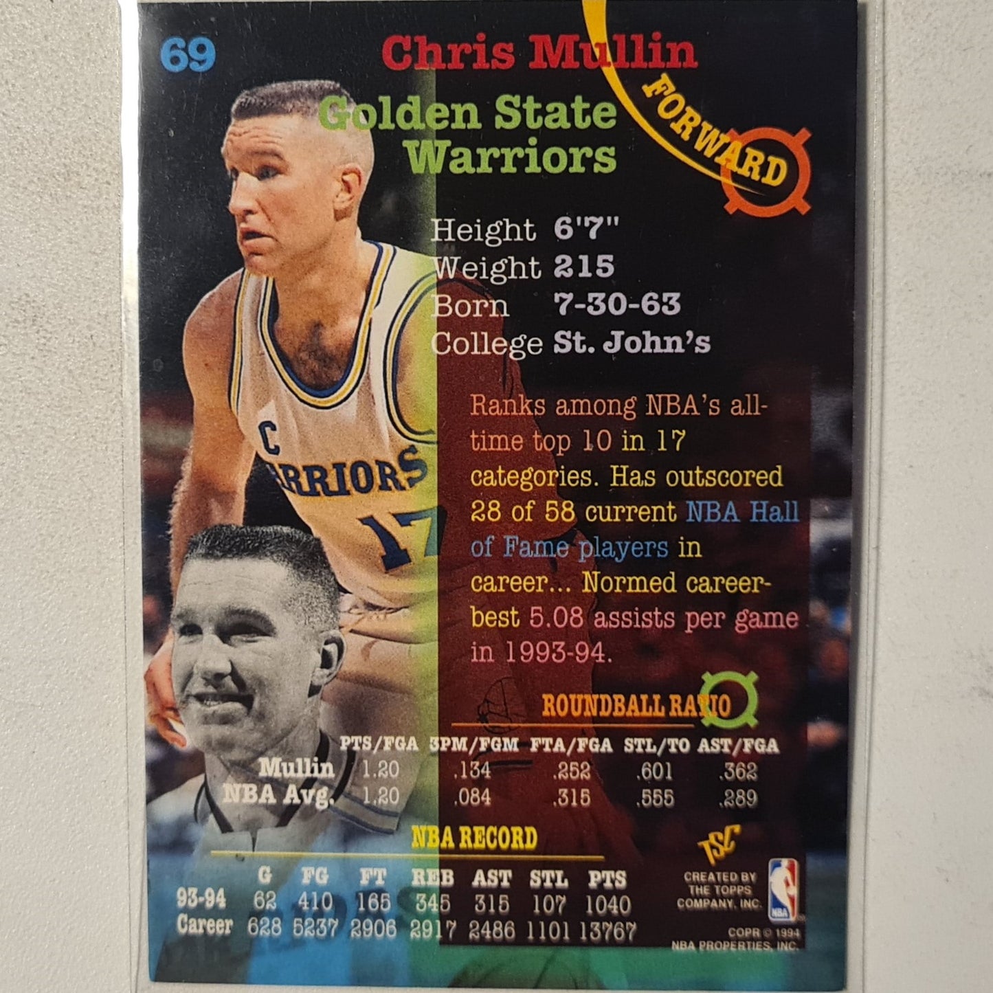 Chris Mullin 1994 Topps Stadium Club #69 NBA Basketball Golden State Warriors excellent