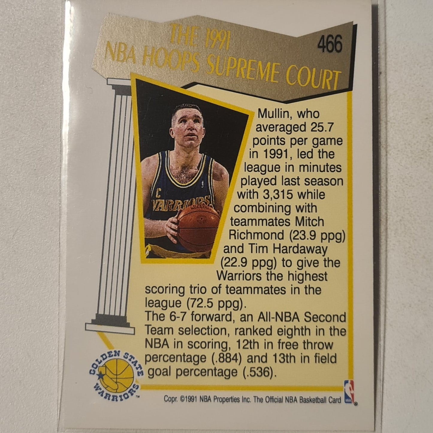 Chris Mullin 1991 NBA Hoops supreme court #466 NBA Basketball Golden State Warriors excellent