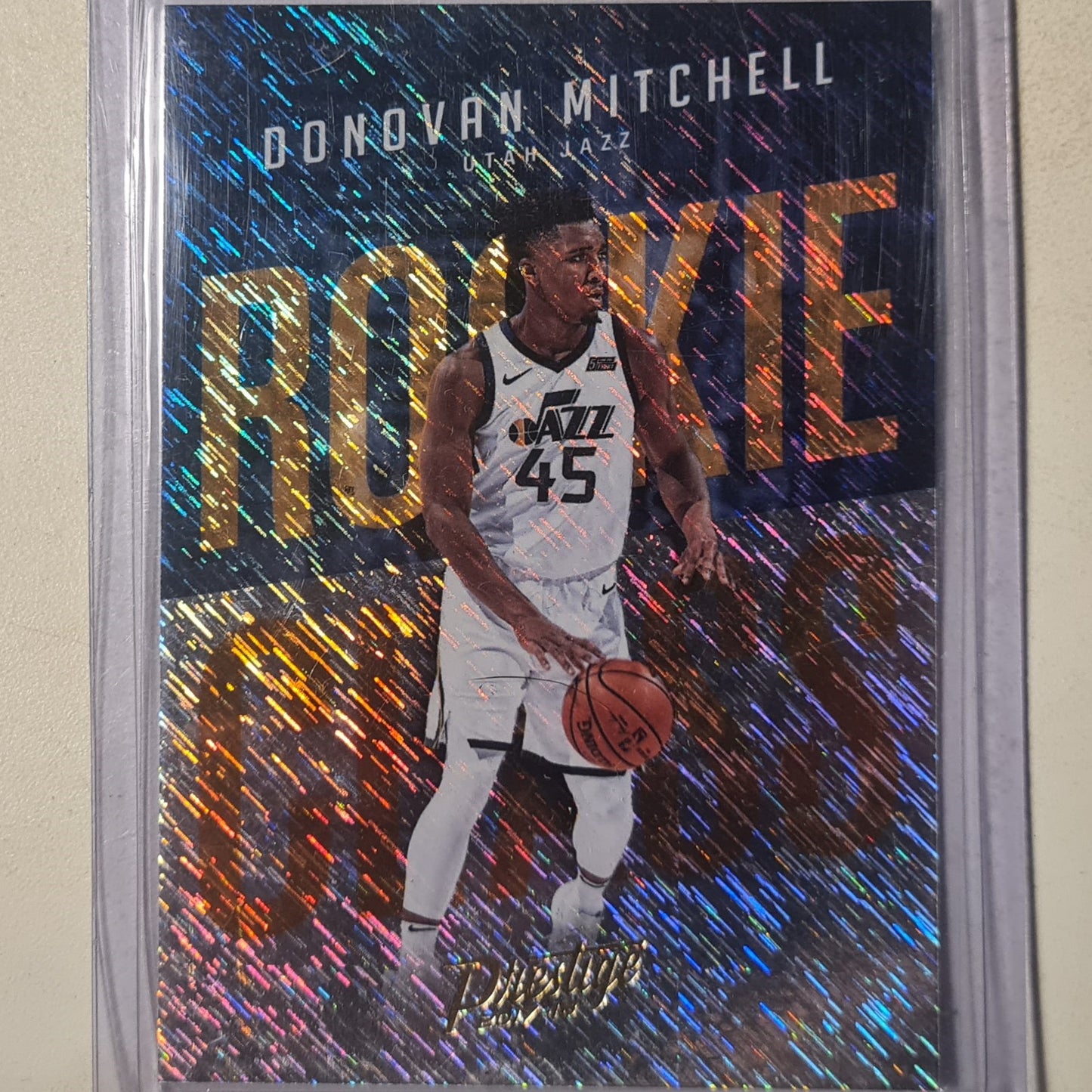 Donovan Mitchell 2017-18 Panini Prestige Rookie Class Rain variant RC #13 NBA Basketball Utah Jazz Excellent