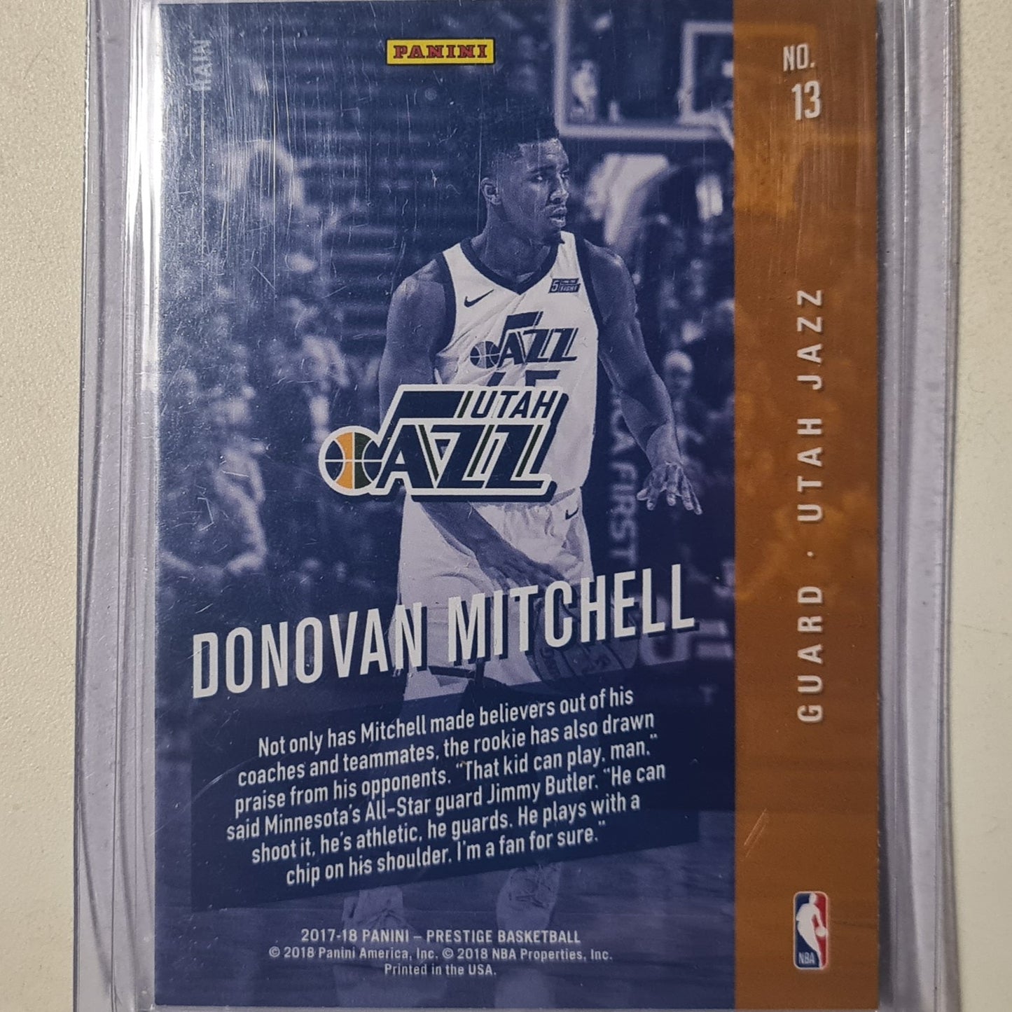 Donovan Mitchell 2017-18 Panini Prestige Rookie Class Rain variant RC #13 NBA Basketball Utah Jazz Excellent