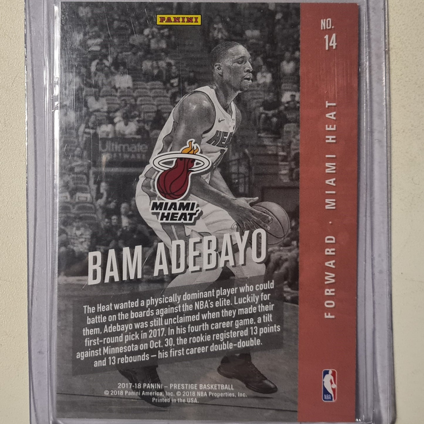 Bam Adebayo 2017-18 Panini Prestige Rookie Class RC #14 NBA Basketball Miami Heat Excellent