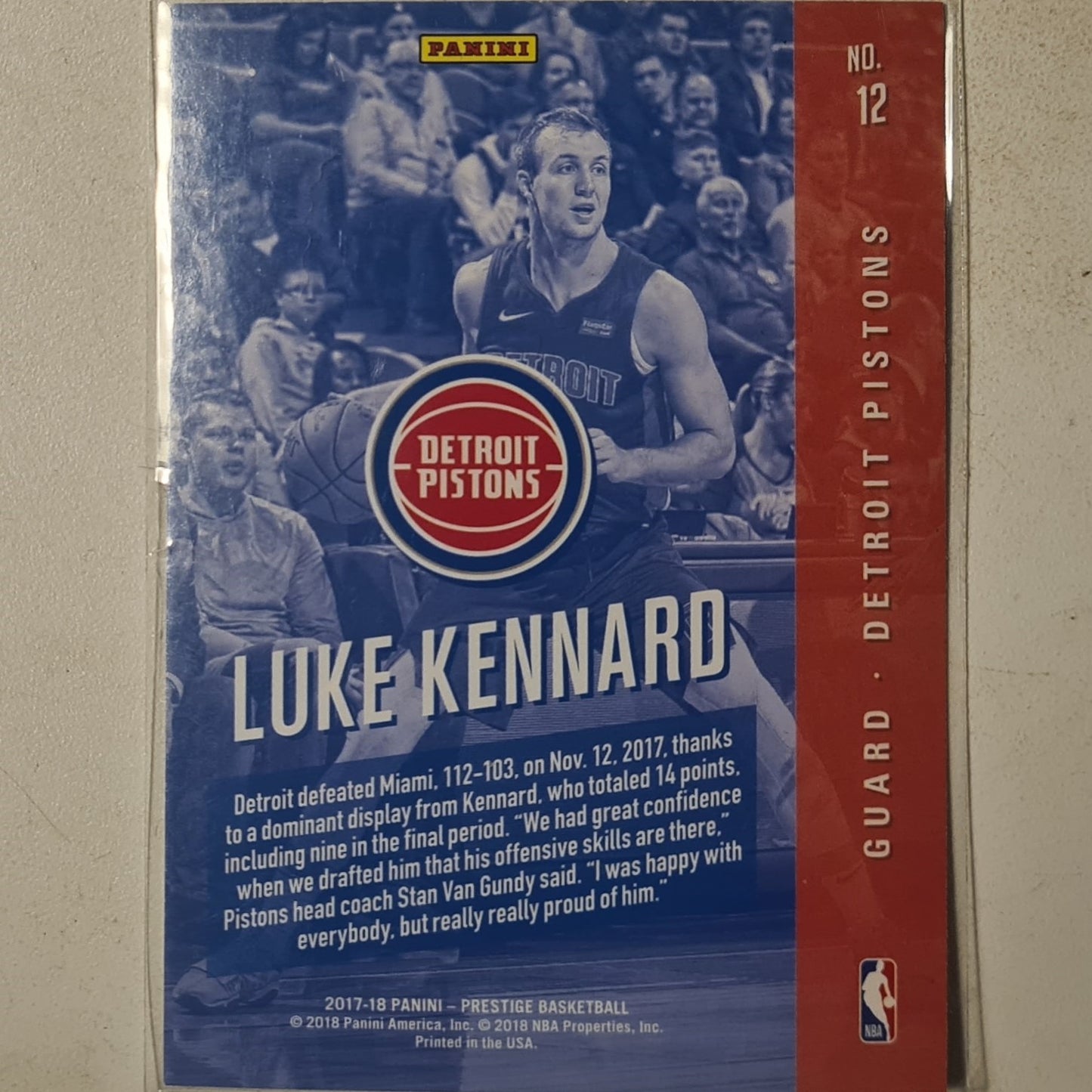 Luke Kennard 2017-18 Panini Prestige Rookie class RC #12 NBA Basketball Detroit Pistons excellent+