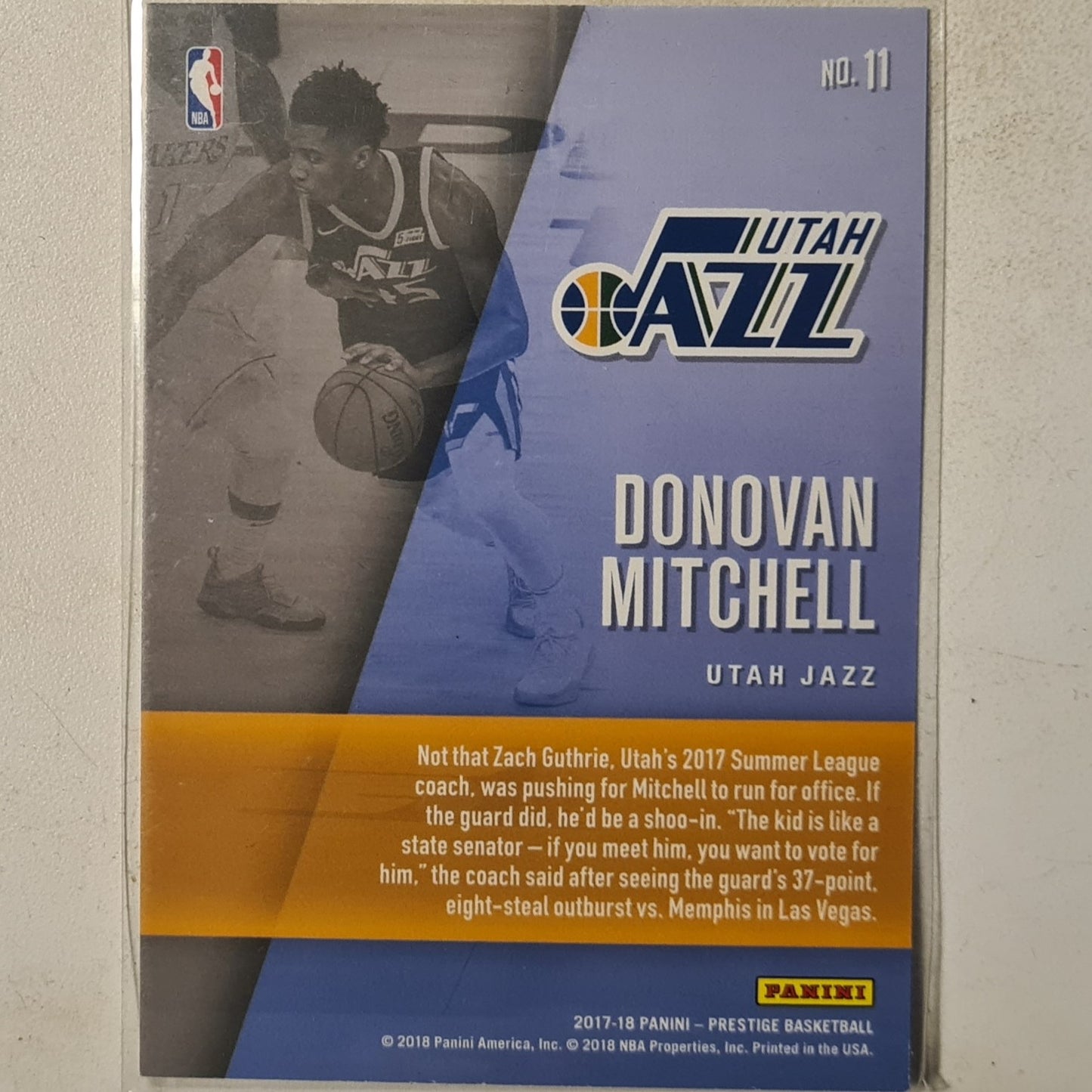 Donovan Mitchell 2017-18 Panini Prestige hardcourt heroes Rookie RC #11 NBA Basketball Utah Jazz Excellent sleeved