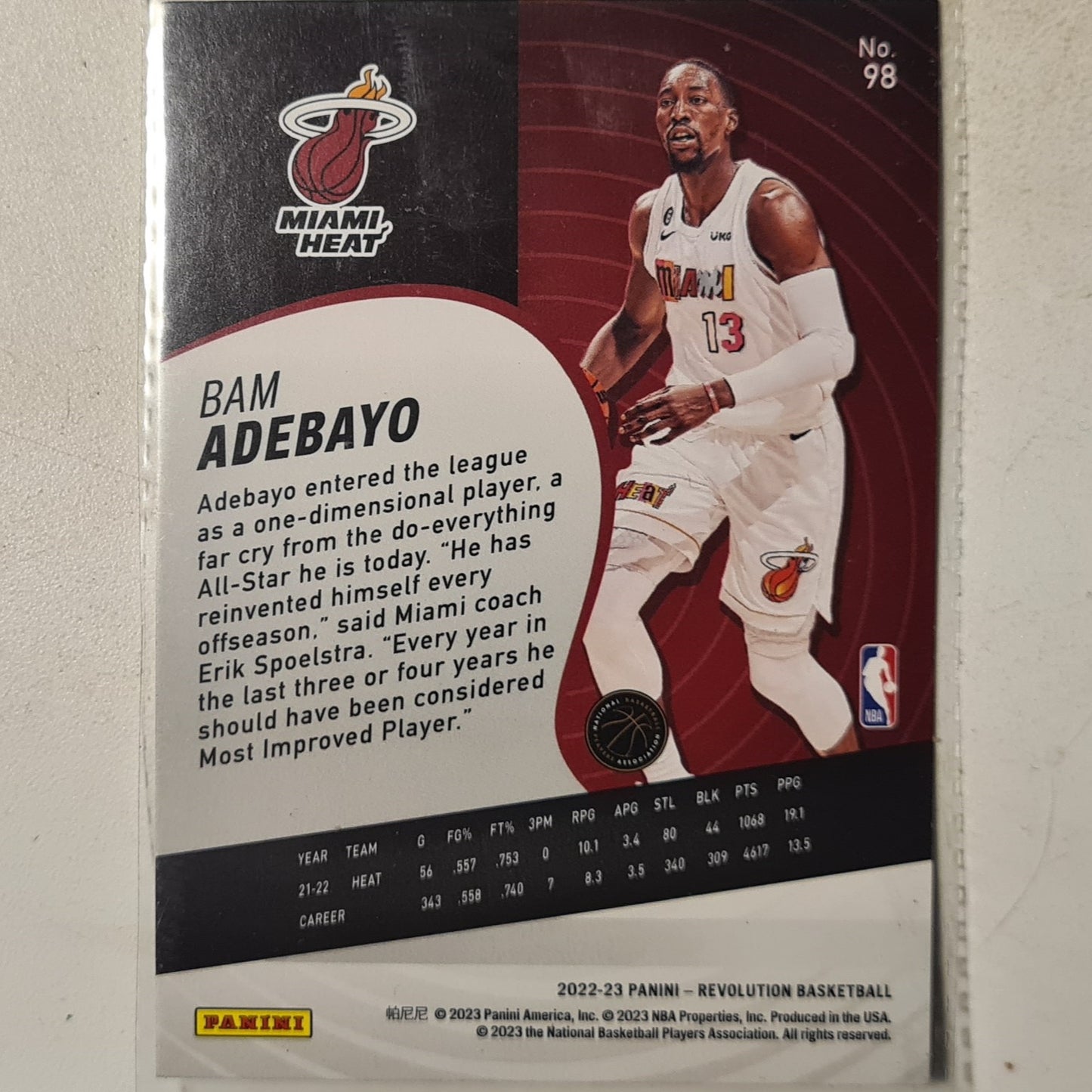 Bam Adebayo 2022-23 Panini Revolution #98 NBA Basketball Miami Heat Excellent sleeved