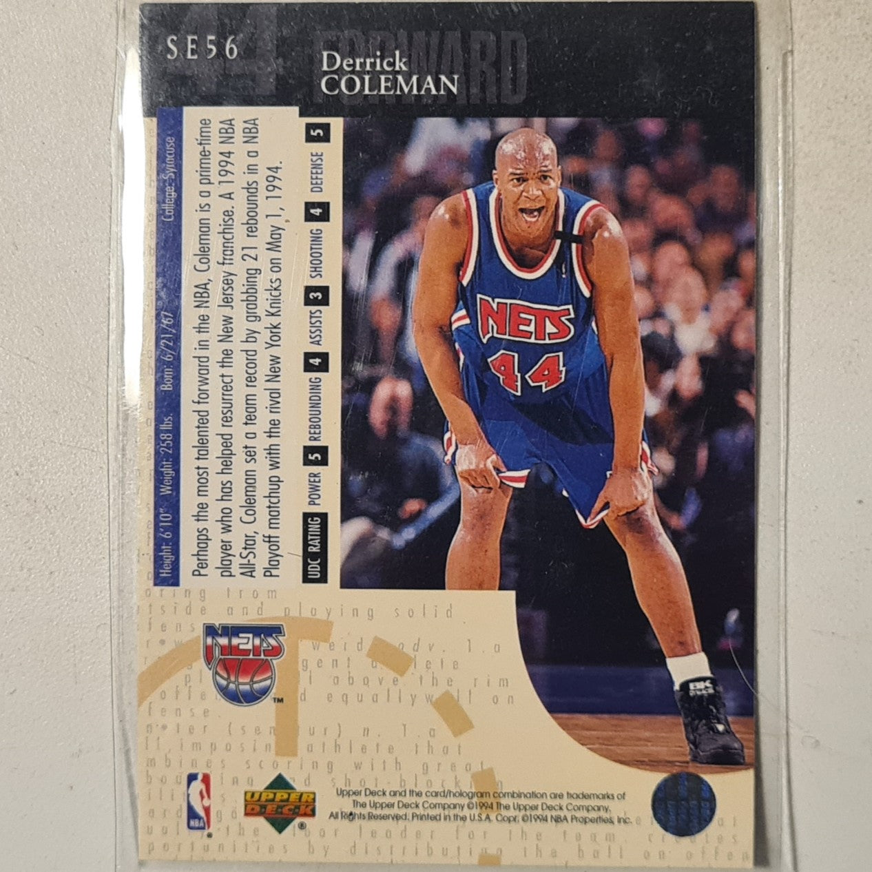 Derrick Coleman 1994 Upper-Deck chrome SE56 NBA Basketball New Jersey Nets very good sleeved