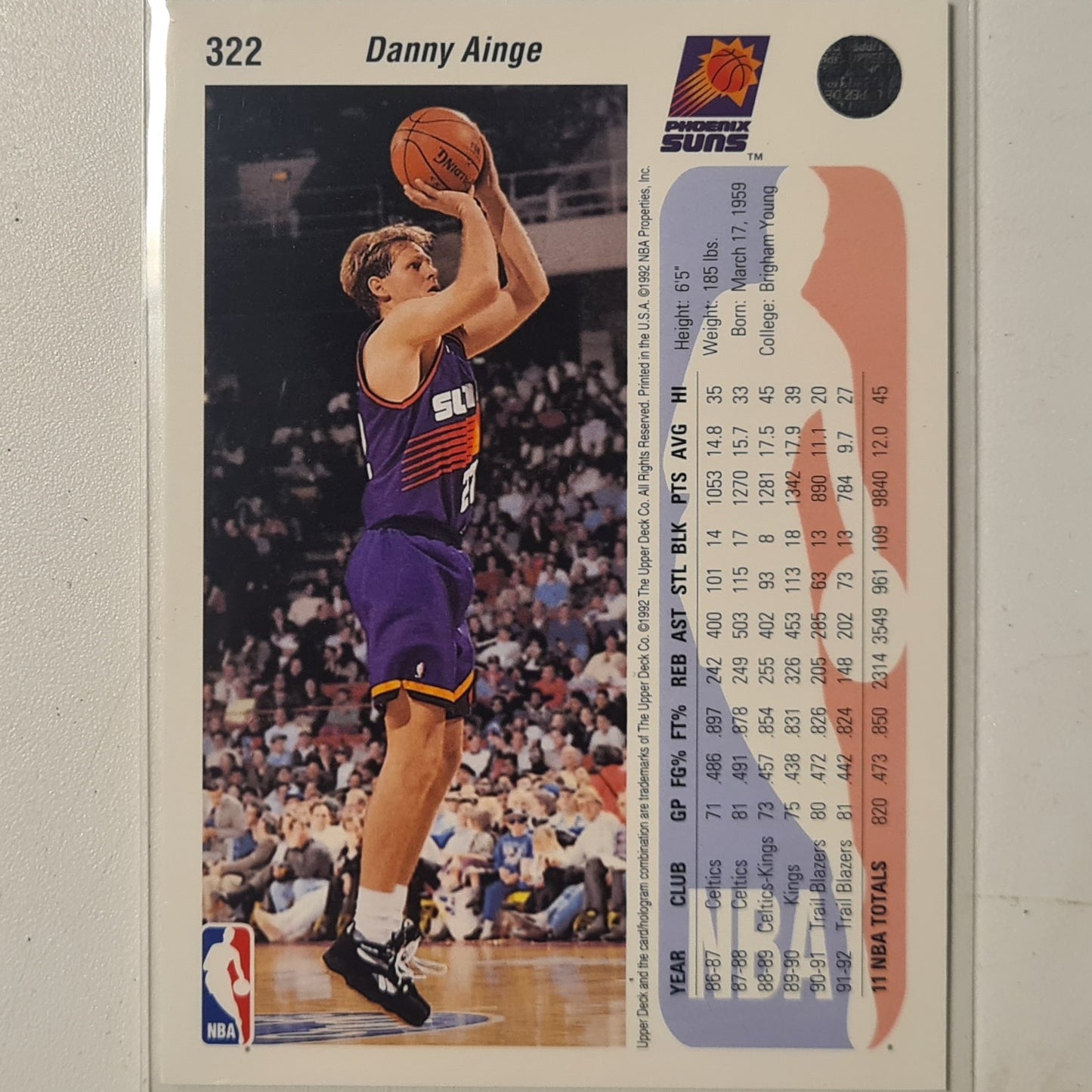 Danny Ainge 1992 Upper-Deck #322 NBA Basketball Phoenix Suns Excellent Sleeved