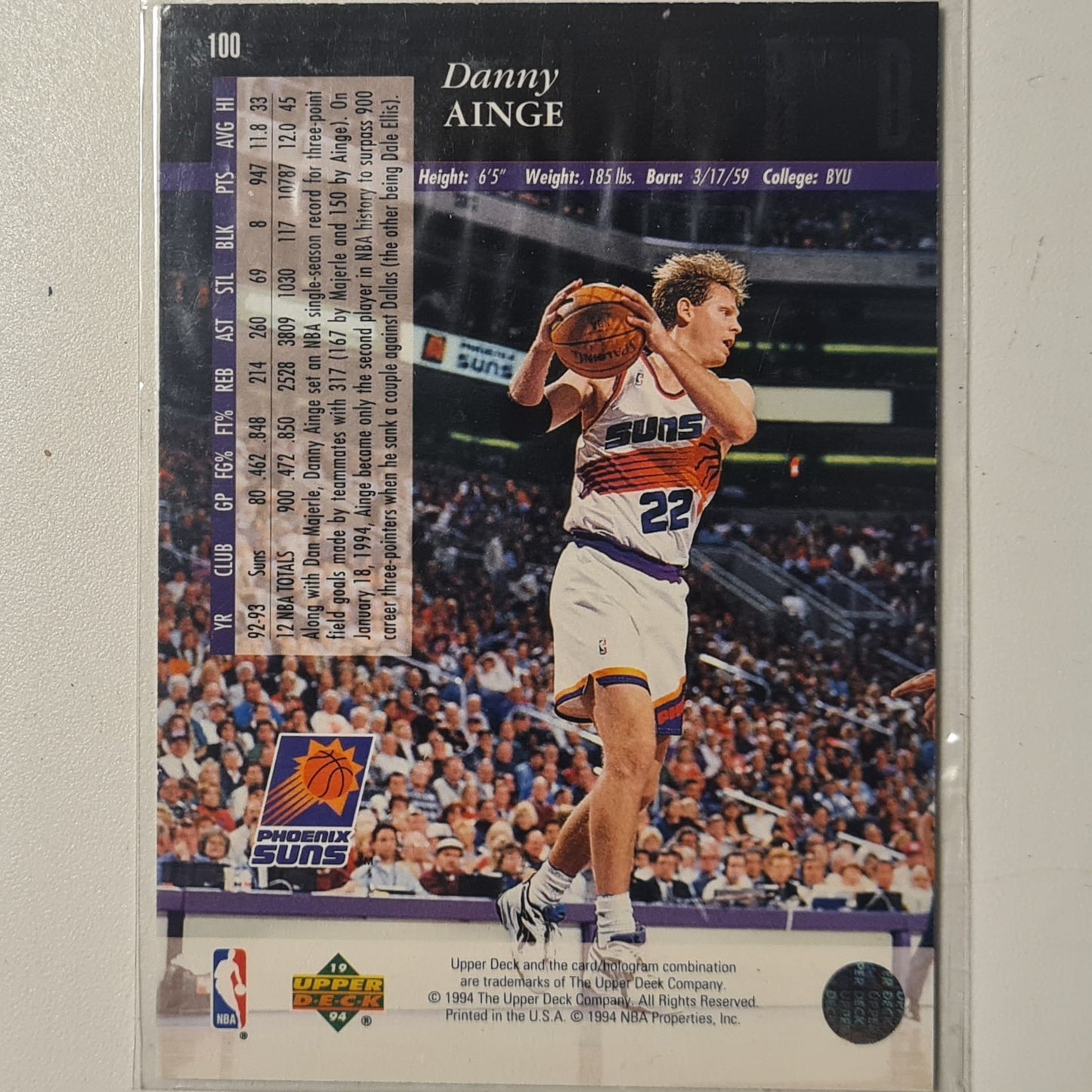 Danny Ainge 1994 Upper-Deck Electric court variant #100 NBA Basketball Phoenix Suns Excellent Sleeved