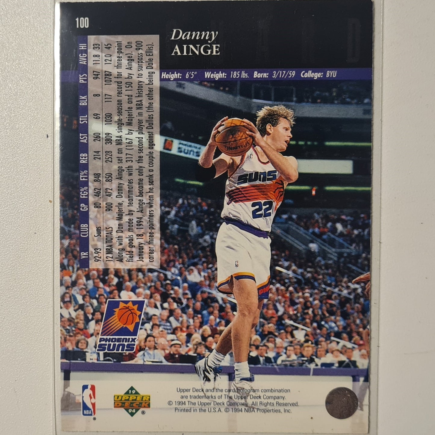 Danny Ainge 1994 Upper-Deck #100 NBA Basketball Phoenix Suns very good Sleeved