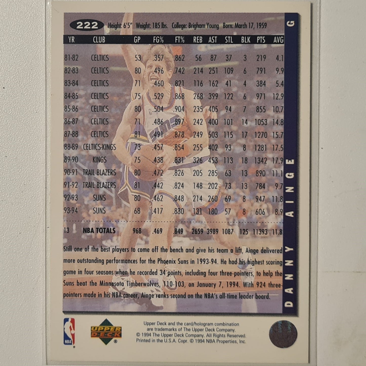 Danny Ainge 1994 Upper-Deck collectors choice #222 NBA Basketball Phoenix Suns Excellent+ Sleeved