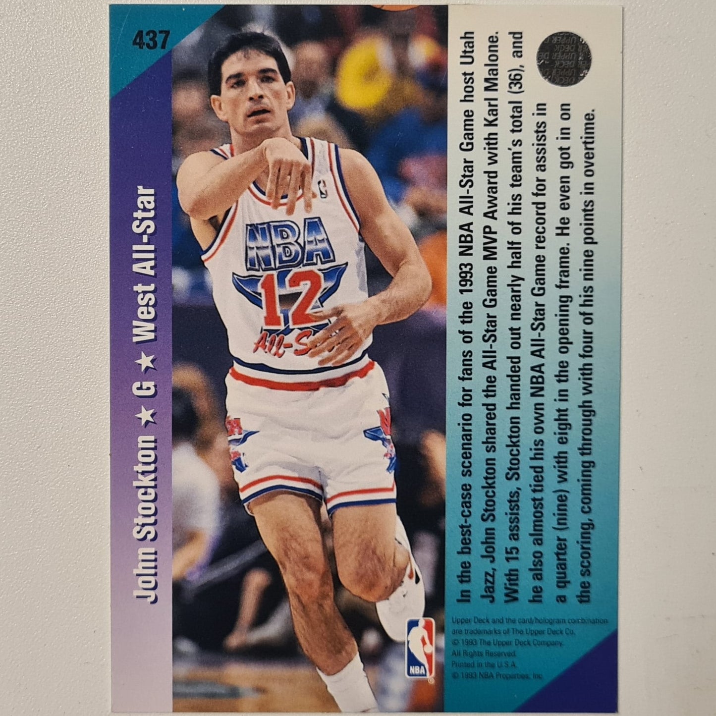 John Stockton 1993 Upper-Deck all-star utah west  #437 NBA Basketball Utah Jazz Excellent Sleeved