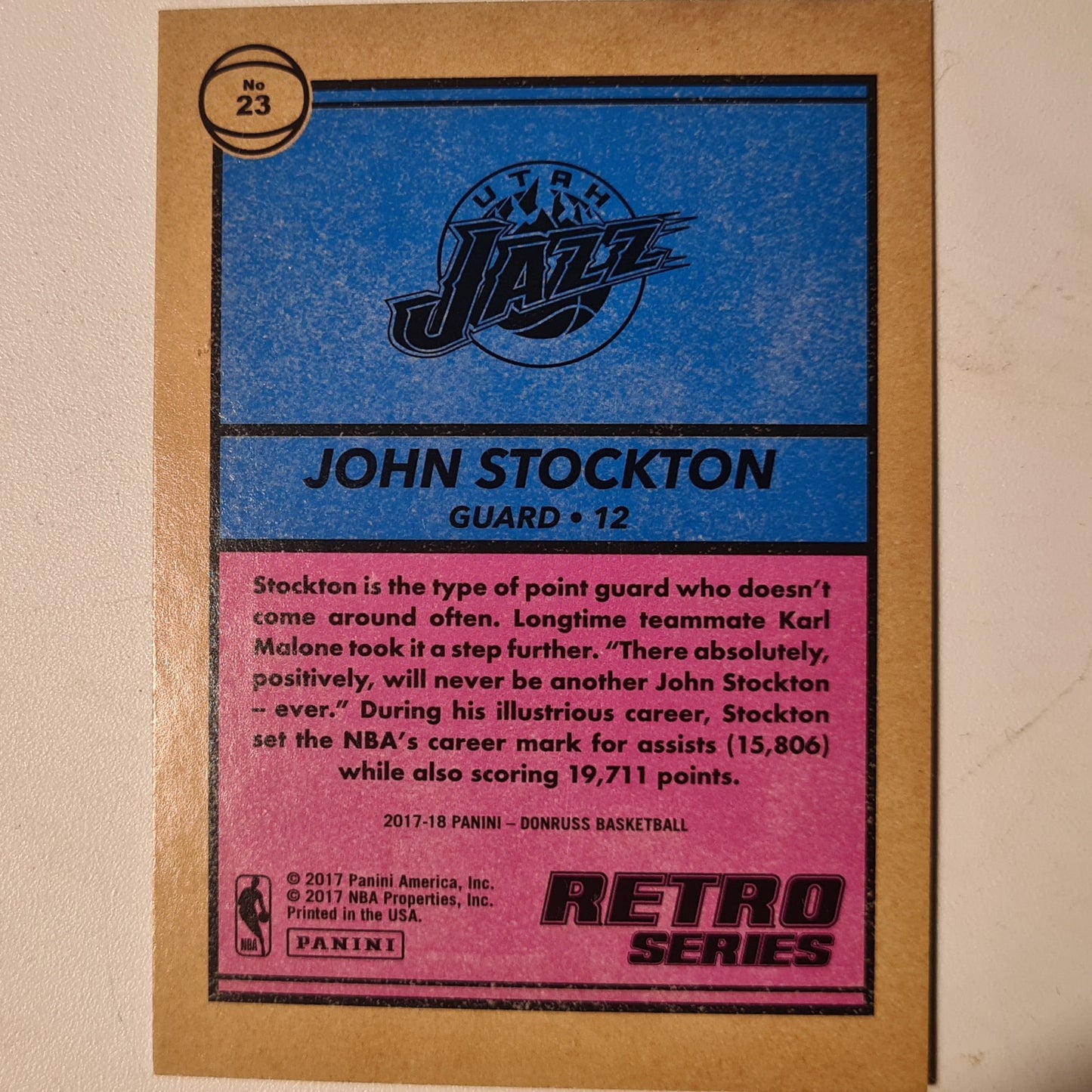 John Stockton 2017 Panini Donruss retro series #23 NBA Basketball Utah Jazz Excellent Sleeved