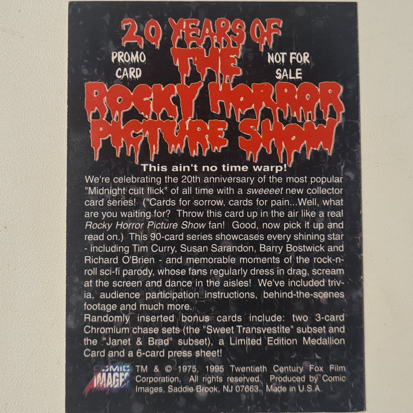 The Rocky Horror Show Tim Curry 1995 20 years of comic images promo card near mint