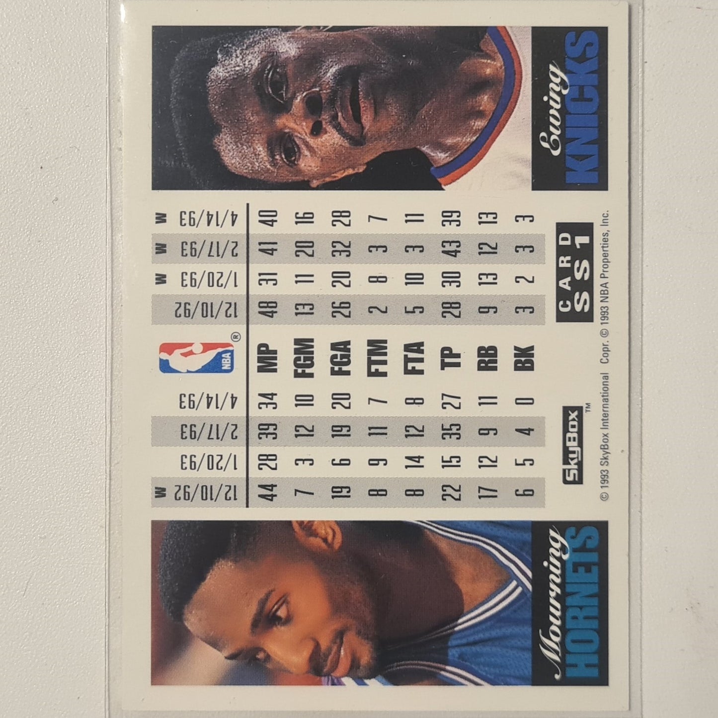 Alonzo Mourning vs Patrick Ewing 1993 skybox showdown #ss1 NBA Basketball Knicks excellent