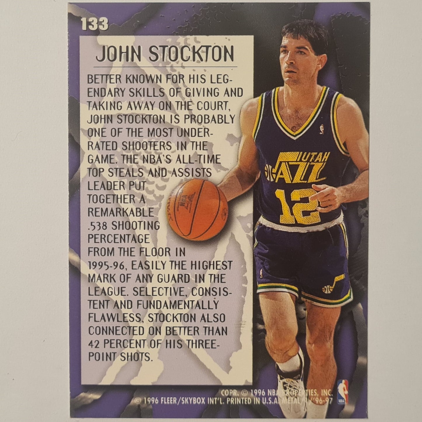 John Stockton 1996 Fleer Metal 96-97 Metallized #133 NBA Basketball Utah Jazz excellent+