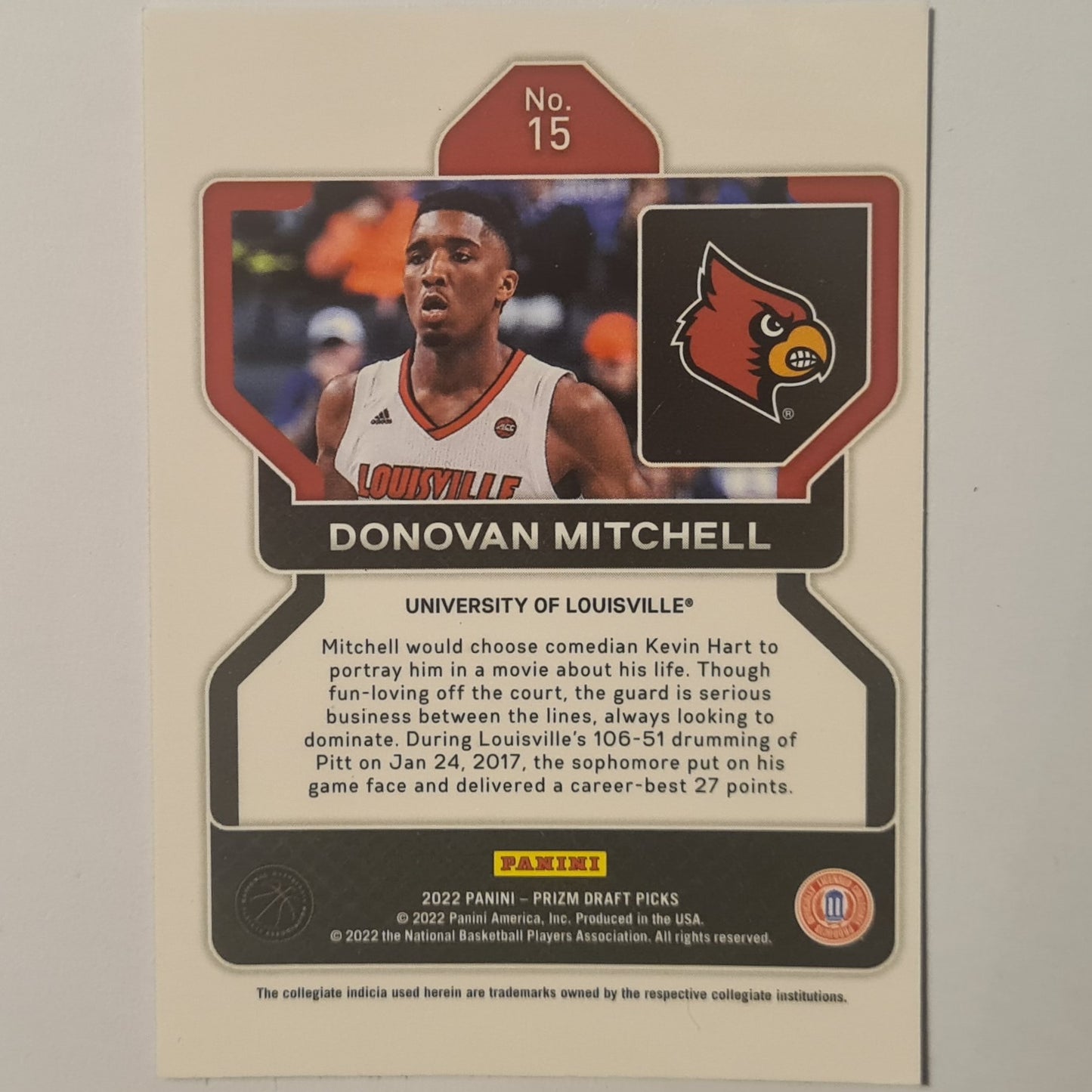 Donovan Mitchell 2022 Panini Prizm draft picks #15 NBA Basketball Louisville excellent +