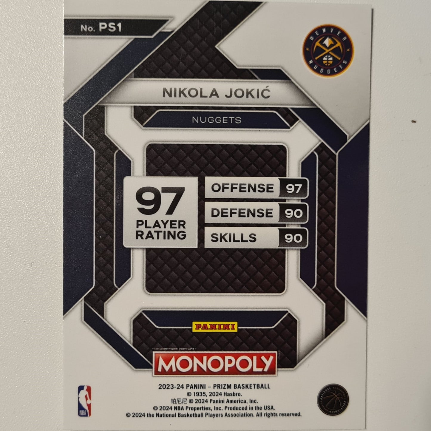 Nikola Jokic 2023-24 Panini Prizm Monopoly #PS1 NBA Basketball Denver Nuggets excellent/mint