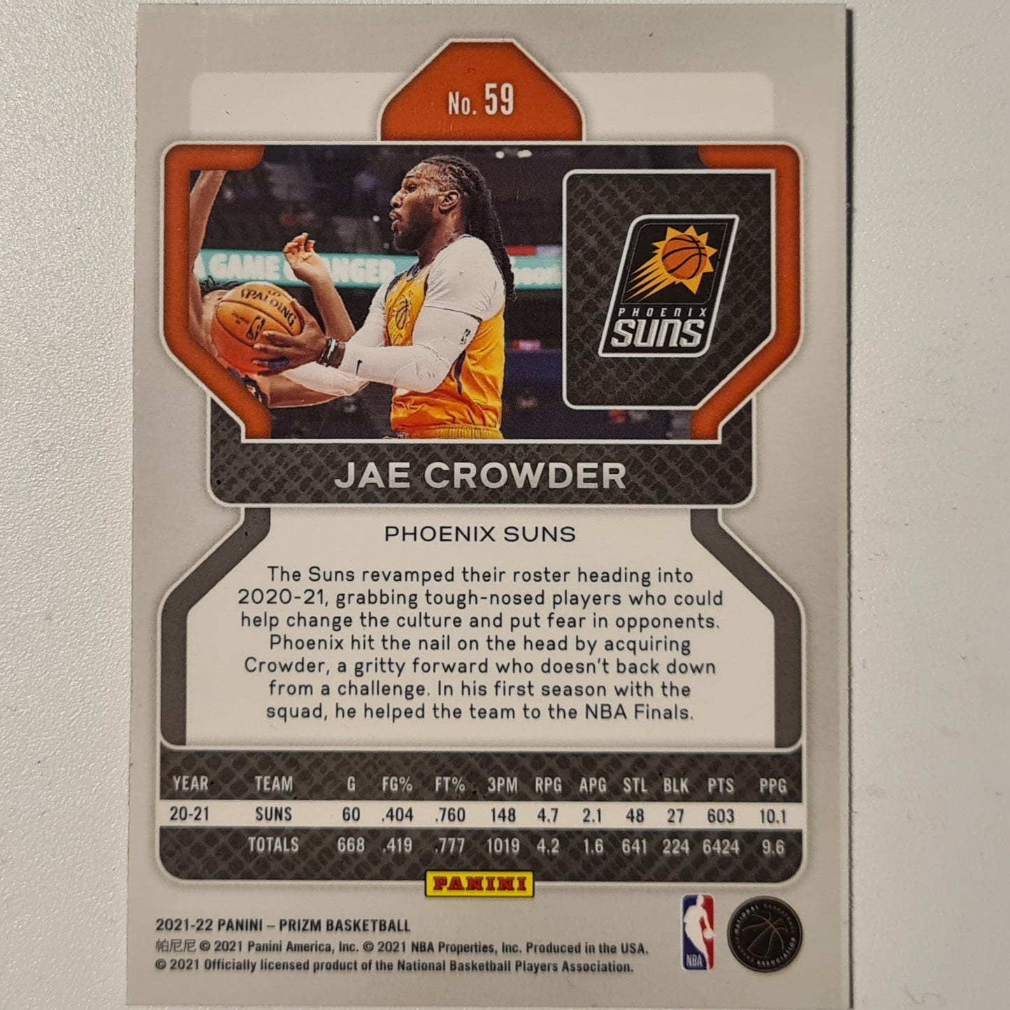 Jae Crowder 2021-22 Panini Prizm #5- NBA Basketball Phoenix Suns excellent/mint