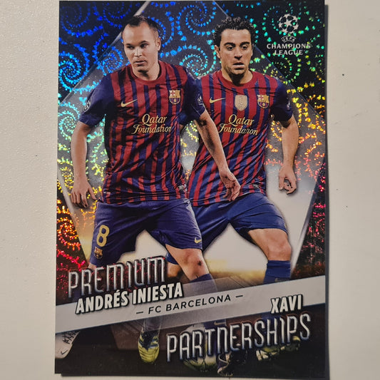 Andres Iniesta Xavi 2023 Topps premium partnerships  holo swirl variant PP-4 football Barcelona excellent+