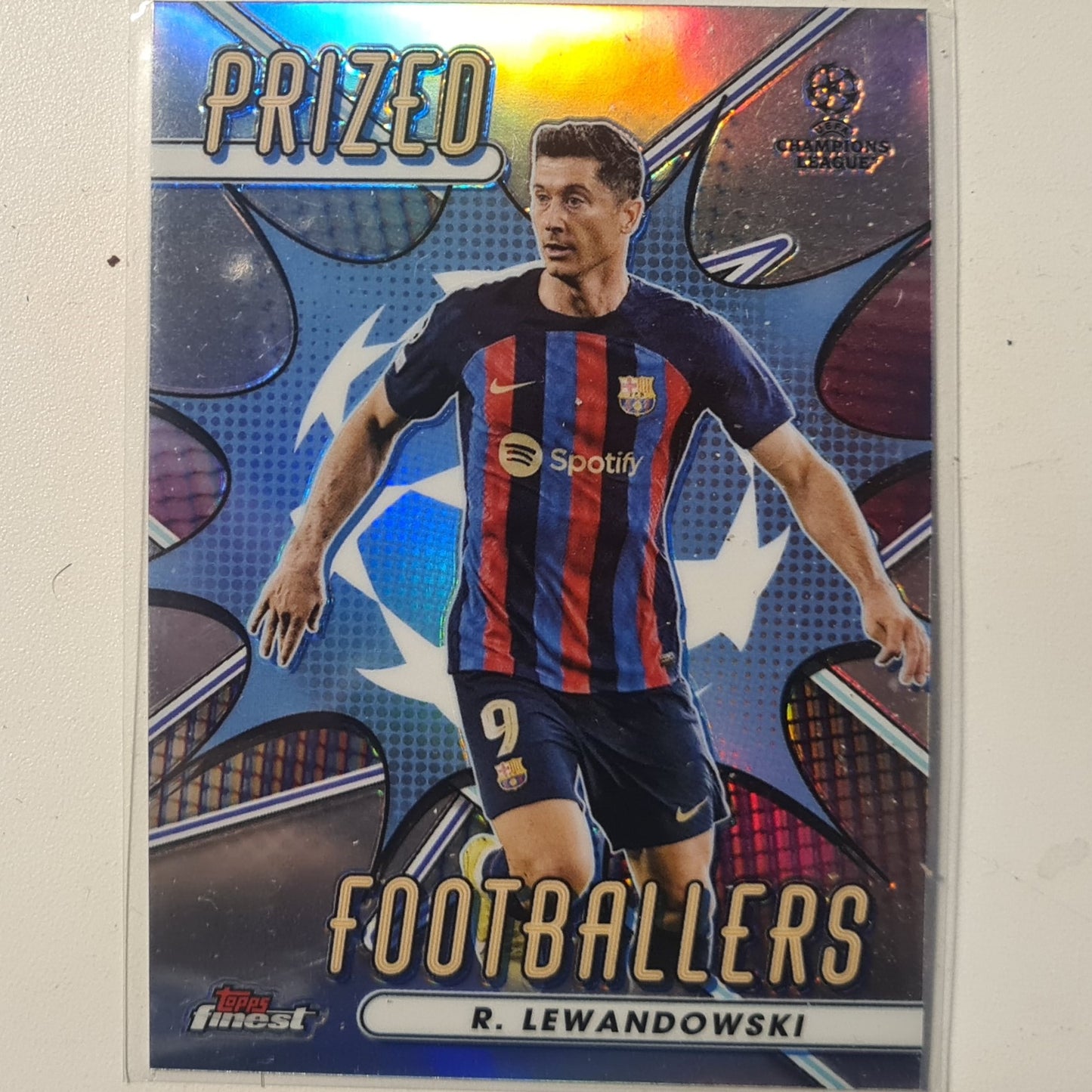 Robert Lewandowski 2023 Topps Finest Champions League prized footballers refractor BF-7 football Barcelona mint sleeved