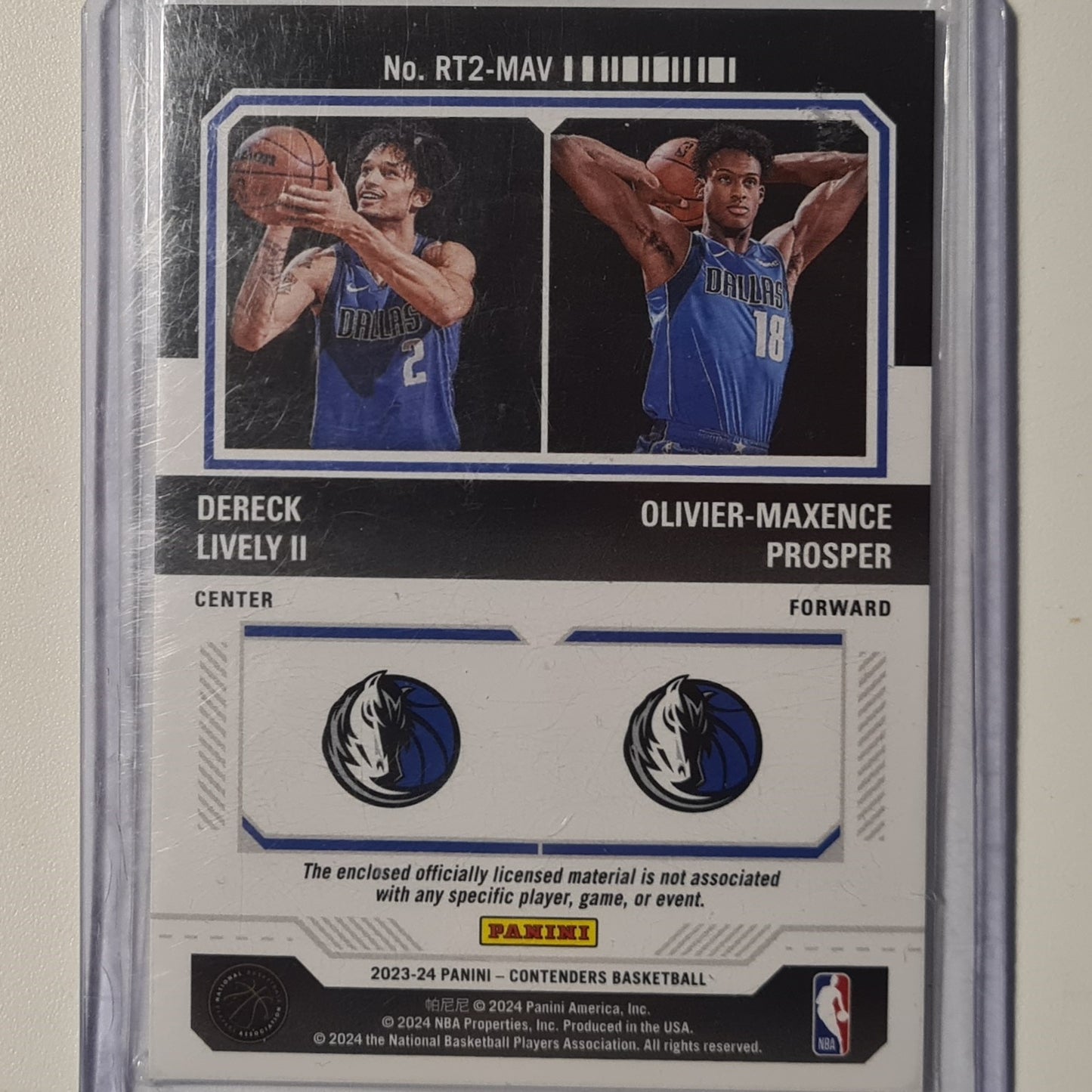 Dereck Lively oliver maxence prosper 2023 Panini Contenders rookie ticket dual patch RT2-MAV Basketball Dallas Mavericks excellent/mint