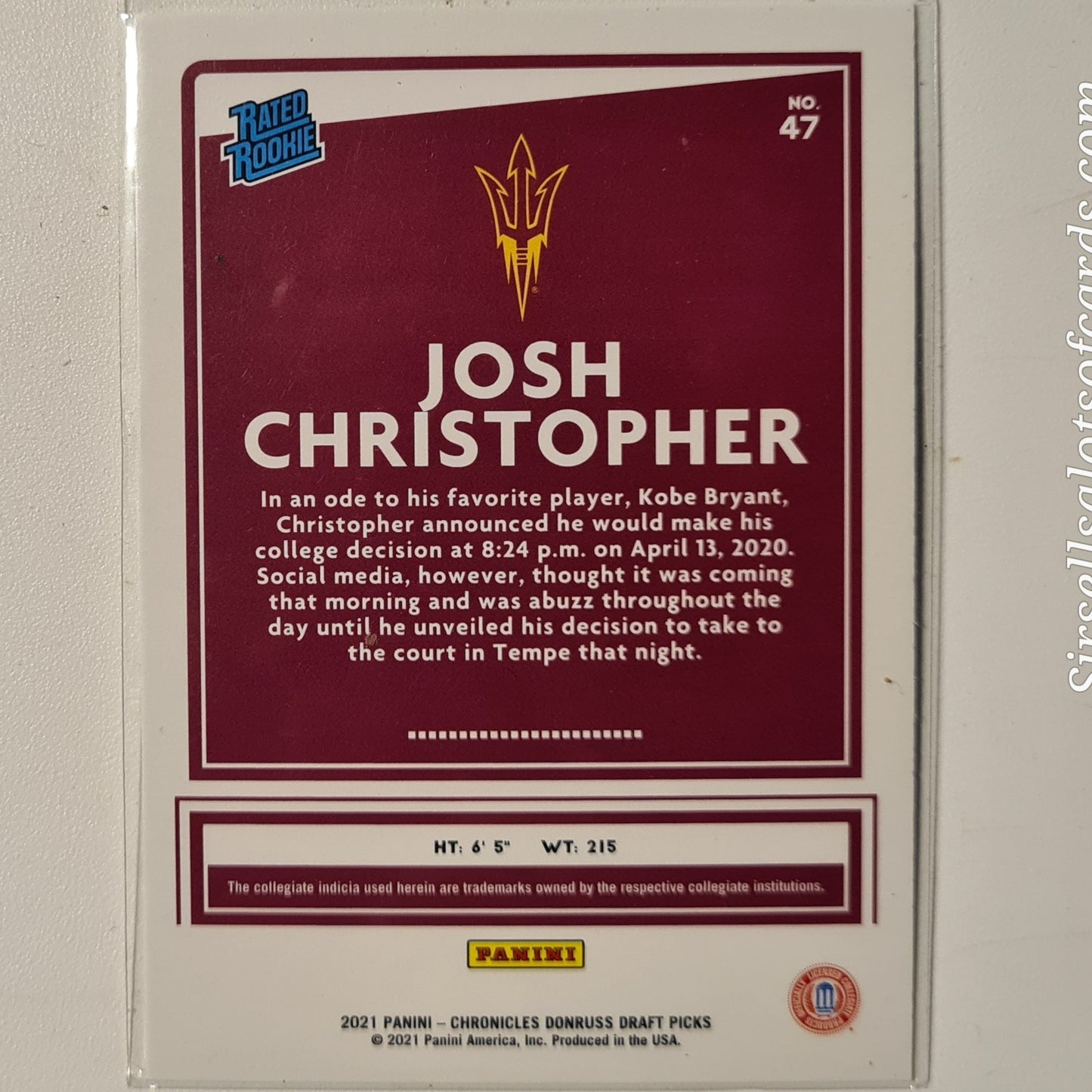 Josh Christopher 2021 Panini Chronicles Rated Rookie RC #47 NBA Basketball Sun Devils excellent/mint