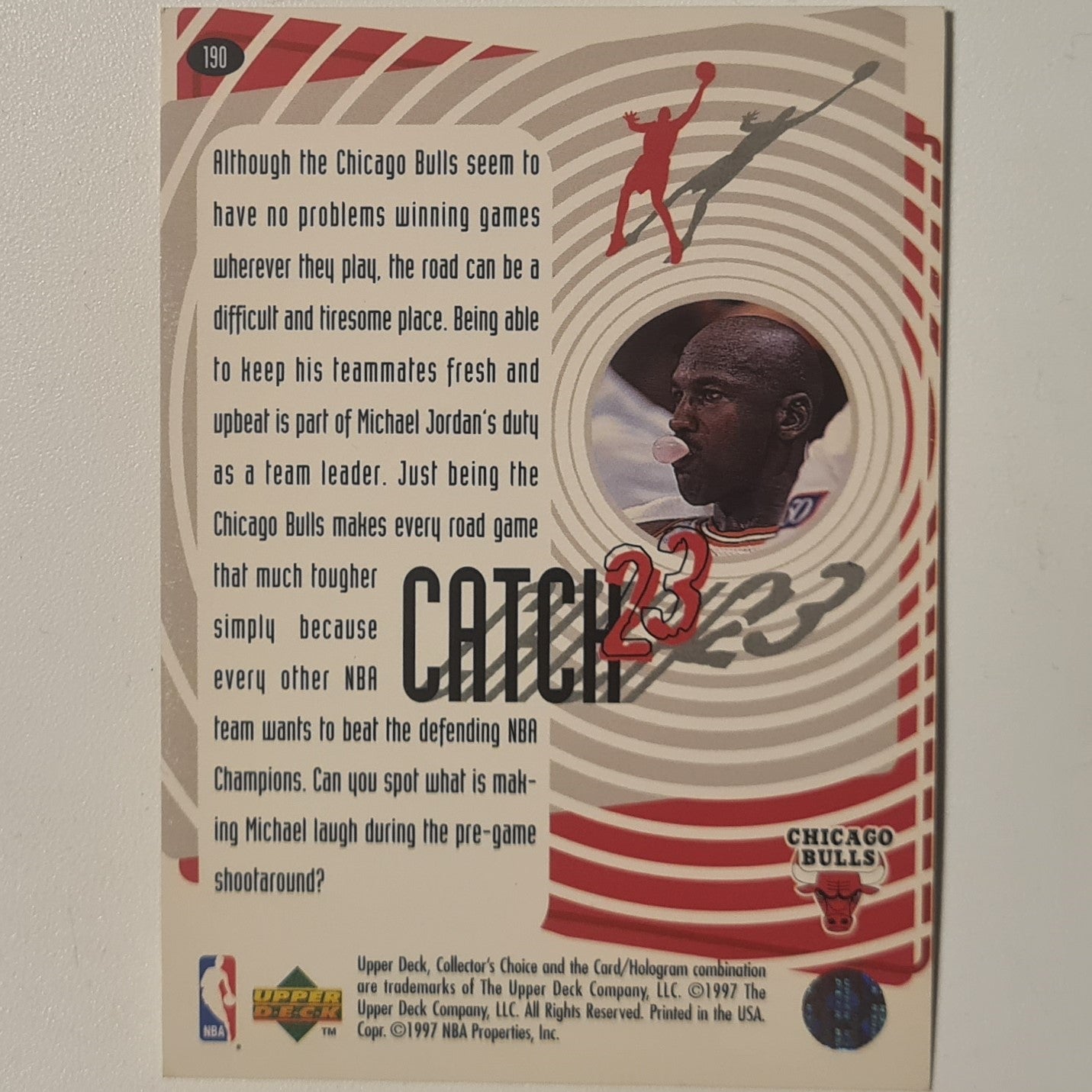 Michael Jordan 1997 Upper-Deck Catch 23 #190 Traveling road show Chicago Bulls good Sleeved