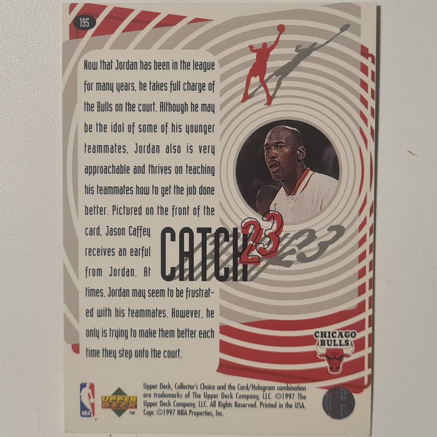 Michael Jordan 1997 Upper-Deck Catch 23 #195 natural born leaders Chicago Bulls good very good Sleeved