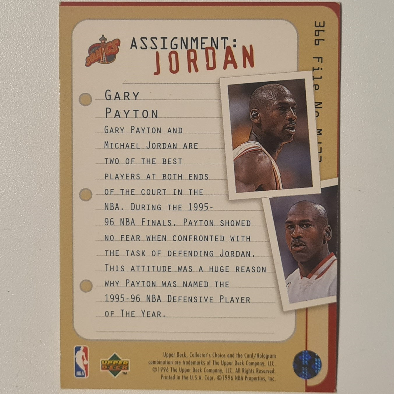 Michael Jordan 1997 Upper-Deck Assignment Jordan Gary Payton #366 Chicago Bulls good very good Sleeved