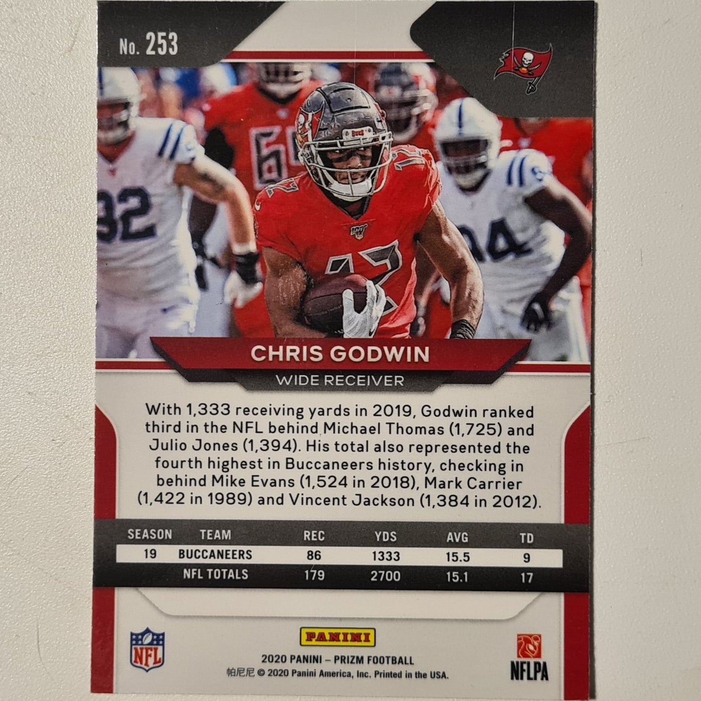 Chris Godwin 2020 Panini Prizm #253 American Football Tampa Bay Buccaneers mint sleeved