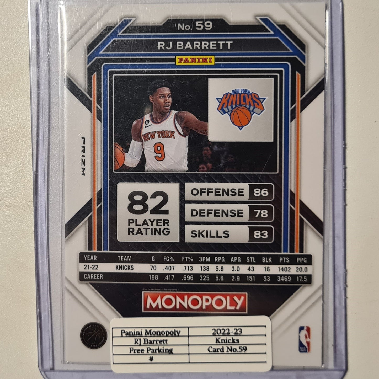 RJ Barrett 2022-23 Panini Prizm Monopoly free parking variant #59 NBA Basketball New York Knicks mint
