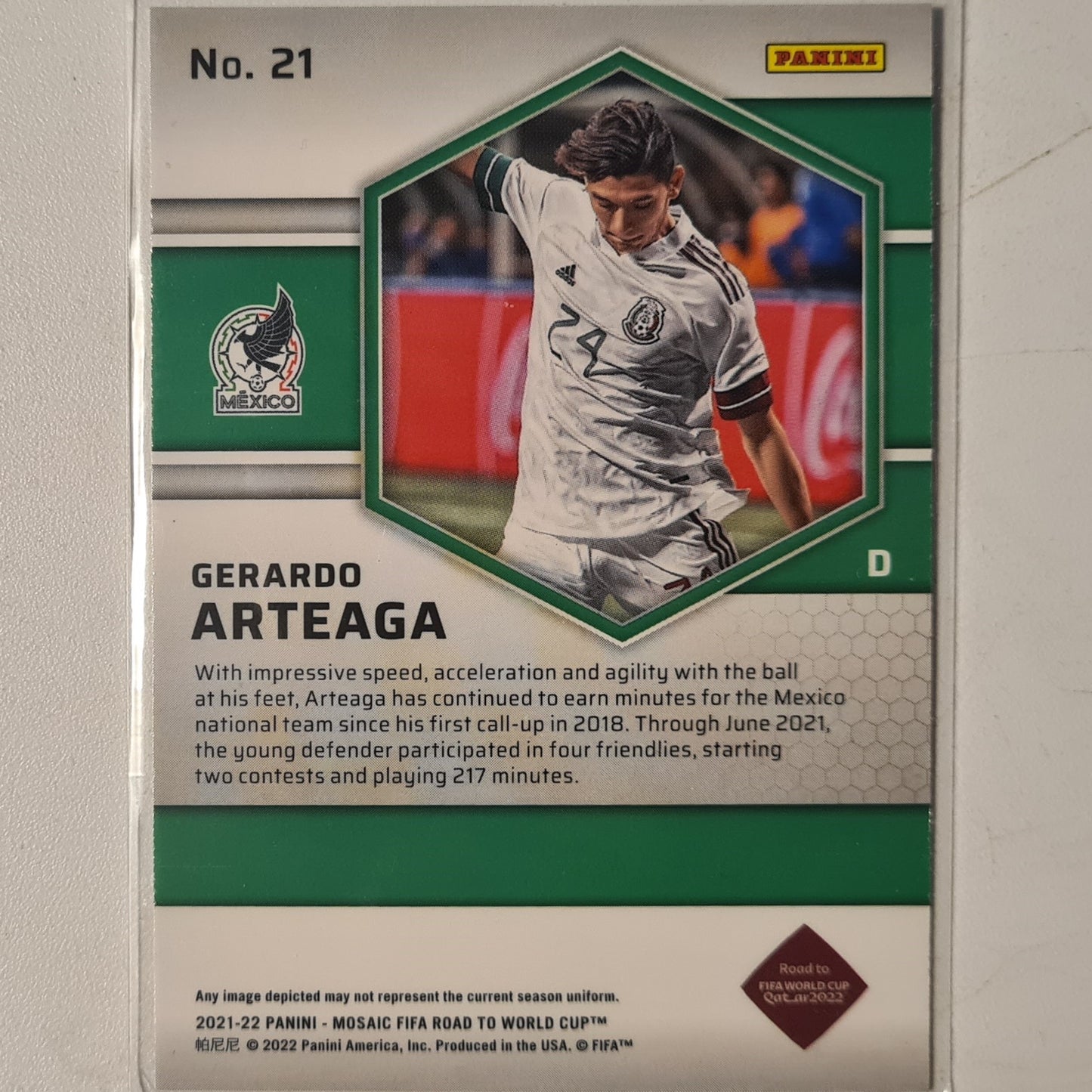 Gerardo Arteaga 2021-22 Panini Mosaic FIFA road to world cup Rookie RC #21 Soccer Mexico EX- Mint Sleeved