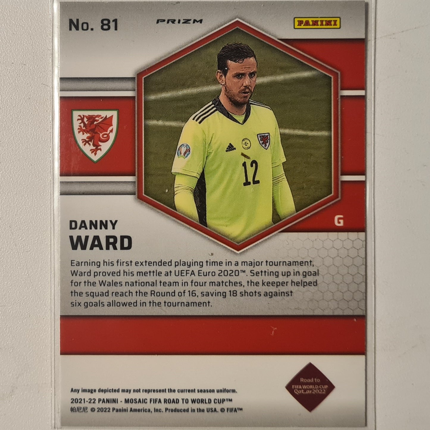 Danny Ward 2021-22 Panini Mosaic FIFA road to world cup Rookie RC Prizm #81  Soccer Wales EX- Mint Sleeved