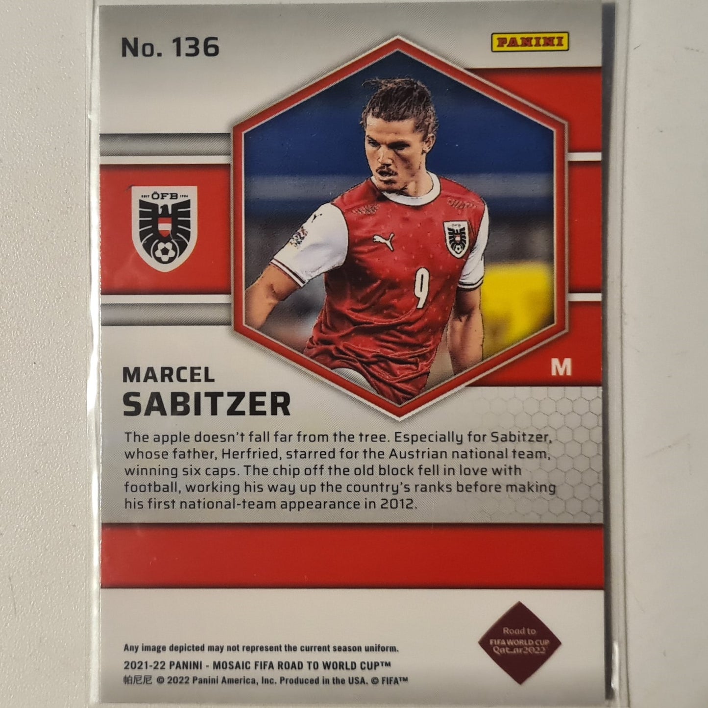 Marcel Sabitzer 2021-22 Panini Mosaic FIFA road to world cup #136 Soccer Austria EX- Mint Sleeved