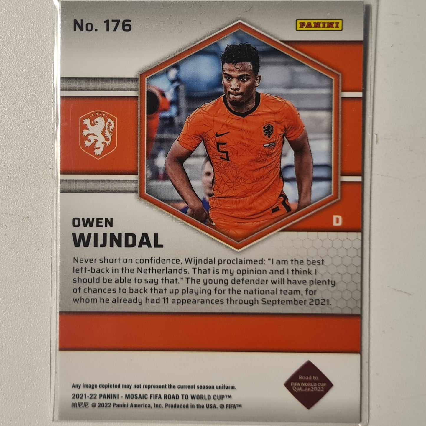 Owen Wijndal 2021-22 Panini Mosaic FIFA road to world cup Rookie RC #176 Soccer Netherlands EX- Mint Sleeved