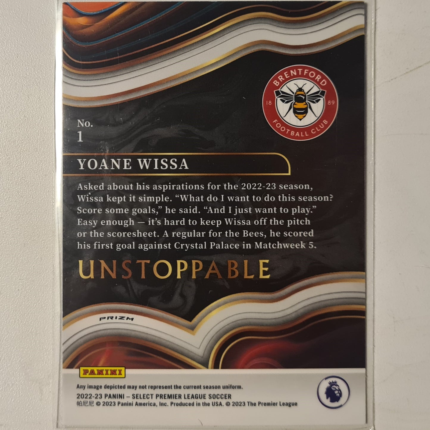 Yoane Wissa 2022-23 Panini Select premier league unstoppable  refractor RC Rookie #1 Brentford mint Sleeved