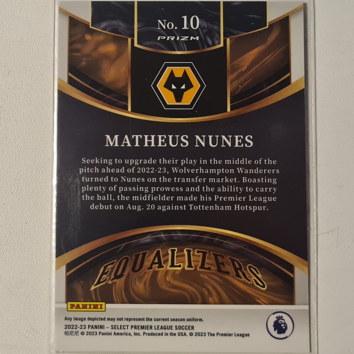 Matheus Nunes 2022-23 Panini Select premier league Equalizers prizm refractor Rookie RC #10 Wolverhampton mint Sleeved