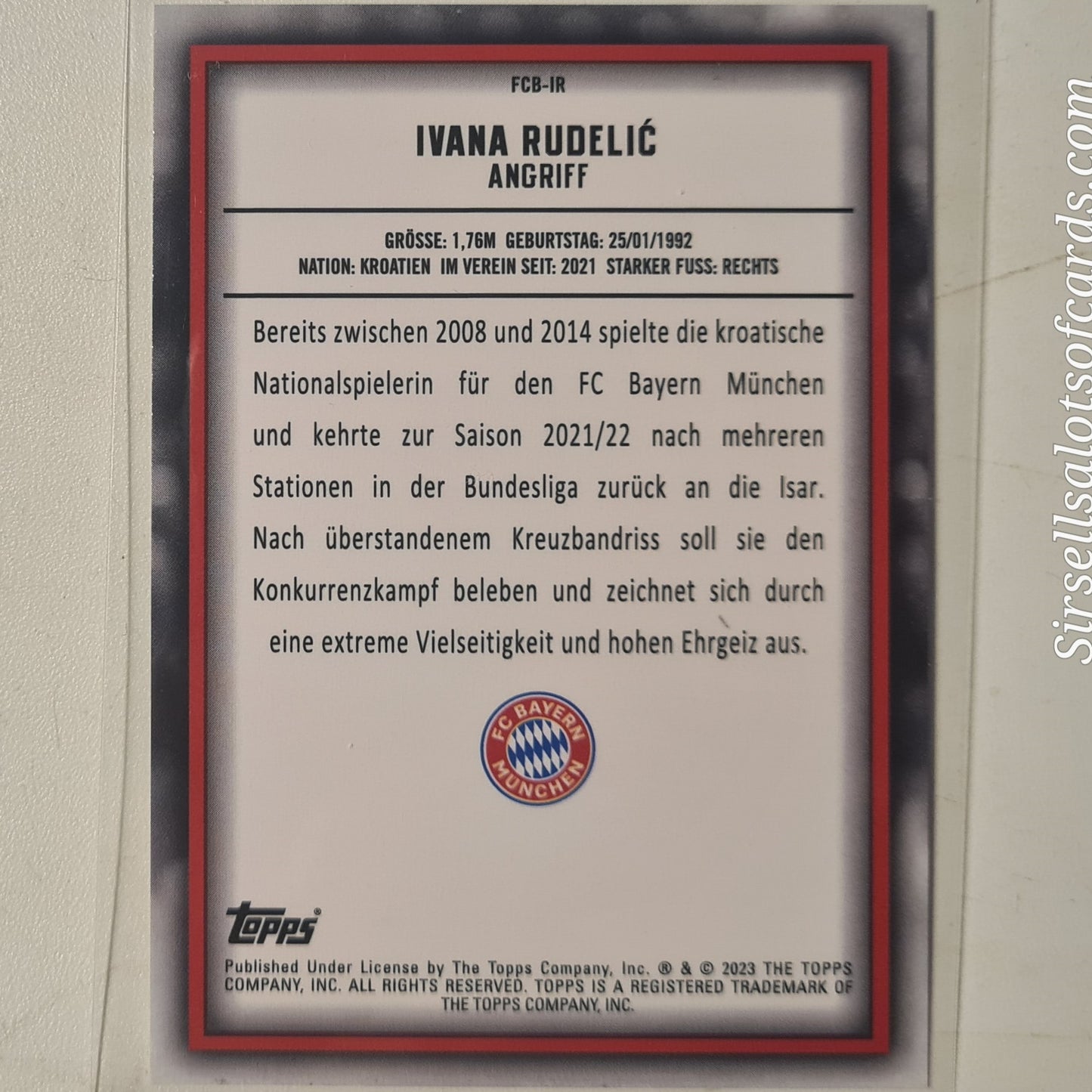 Ivana Rudelic 2023 Topps Bundesliga ( German issue) FCB-IR Soccer Football Bayern Munich mint Sleeved