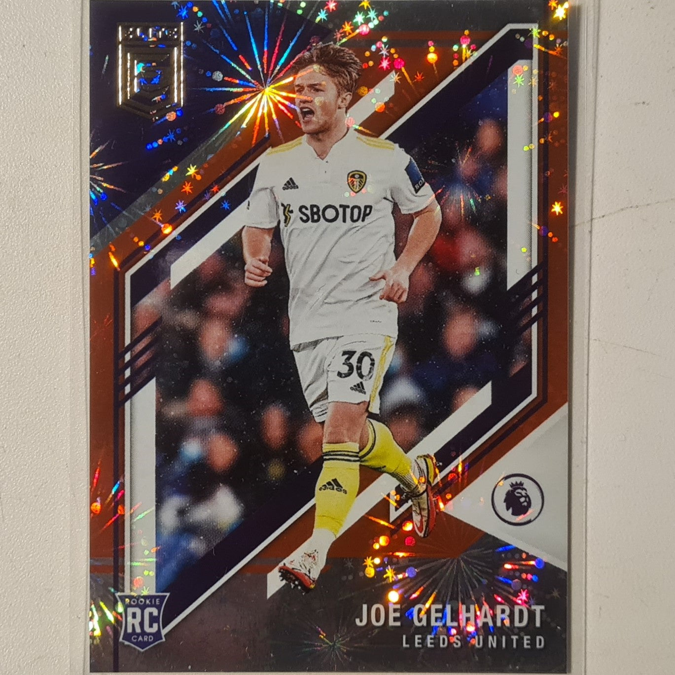Joe Gelhardt 2021-22 Panini Donruss Elite Premier League Fireworks rookie RC  #186 Soccer Football Leeds ex-mint