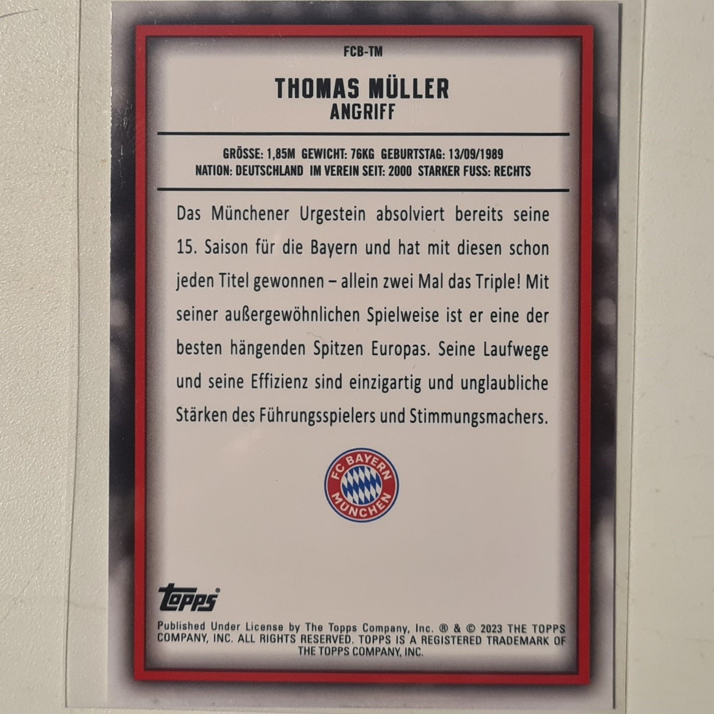Thomas Muller 2023 Topps Bundesliga ( German issue) FCB-TM Soccer Football Bayern Munich mint Sleeved