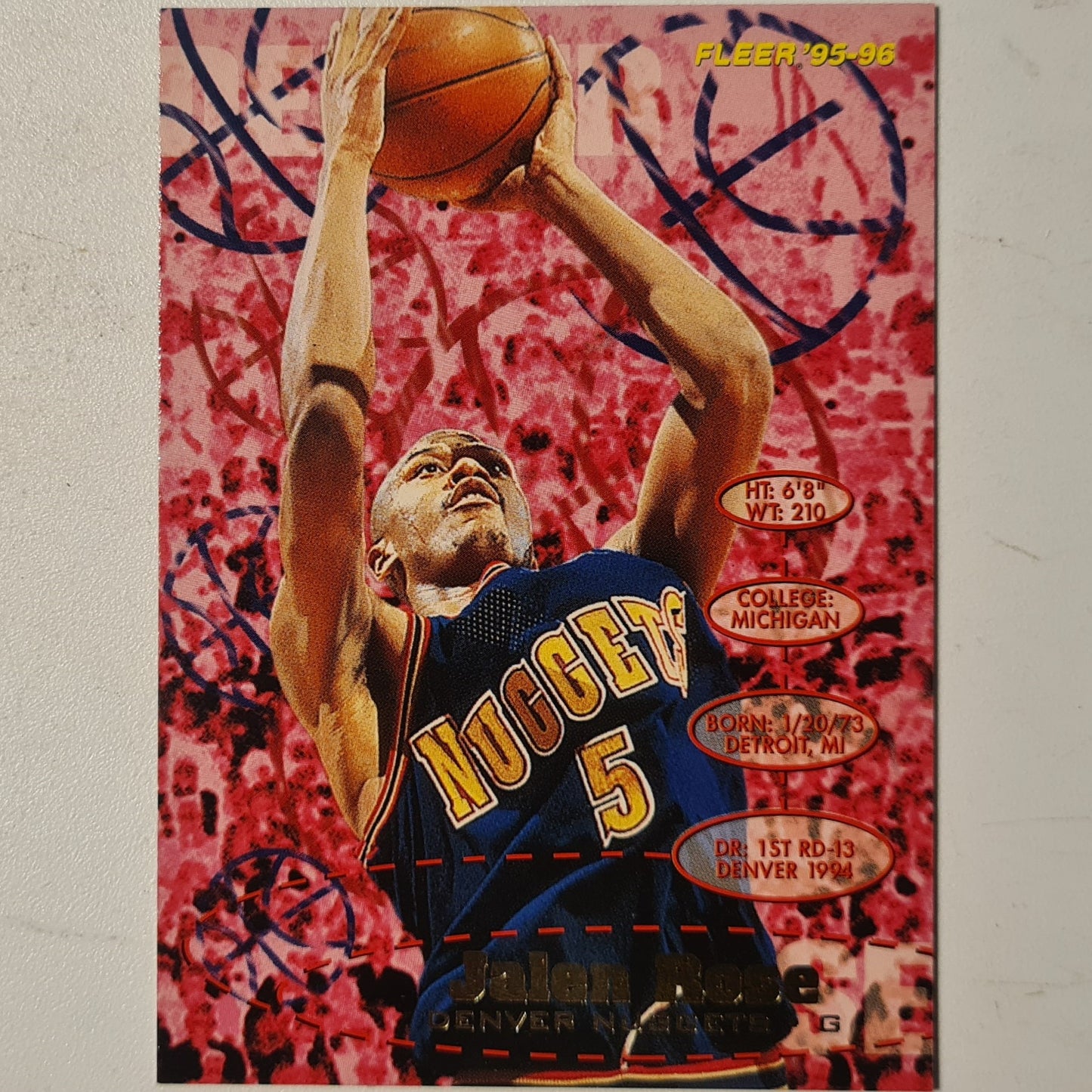 Jalen Rose 1995 Fleer 95-96  #47 NBA Basketball Denver Nuggets Excellent Sleeved