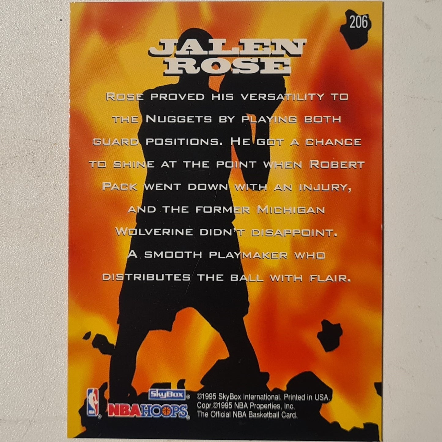 Jalen Rose 1995 Skybox NBA Hoops Sizzlin Sophs Rookie RC #206 NBA Basketball Denver Nuggets Excellent Sleeved