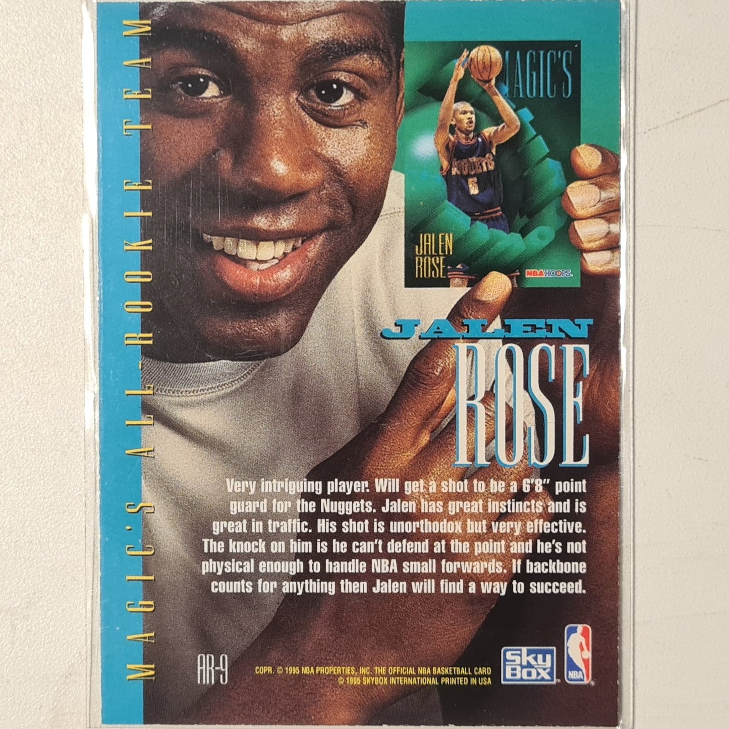 Jalen Rose 1995 Skybox NBA Hoops Magics all rookie RC AR-9 NBA Basketball Denver Nuggets Excellent Sleeved